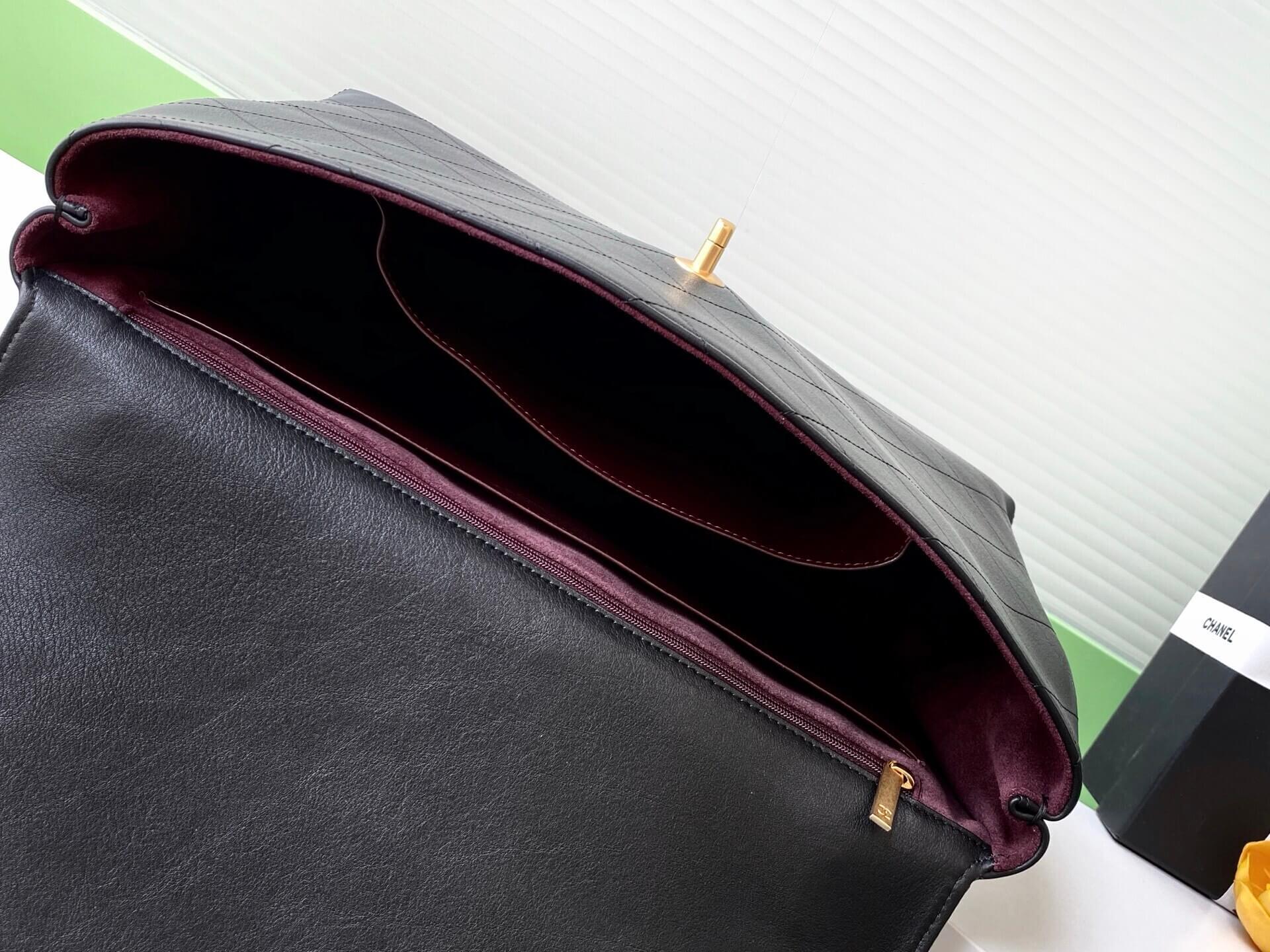 Chanel Flap Bag with Top Handle Lambskin Leather Shoulder Crossbody Handbag - Image 3