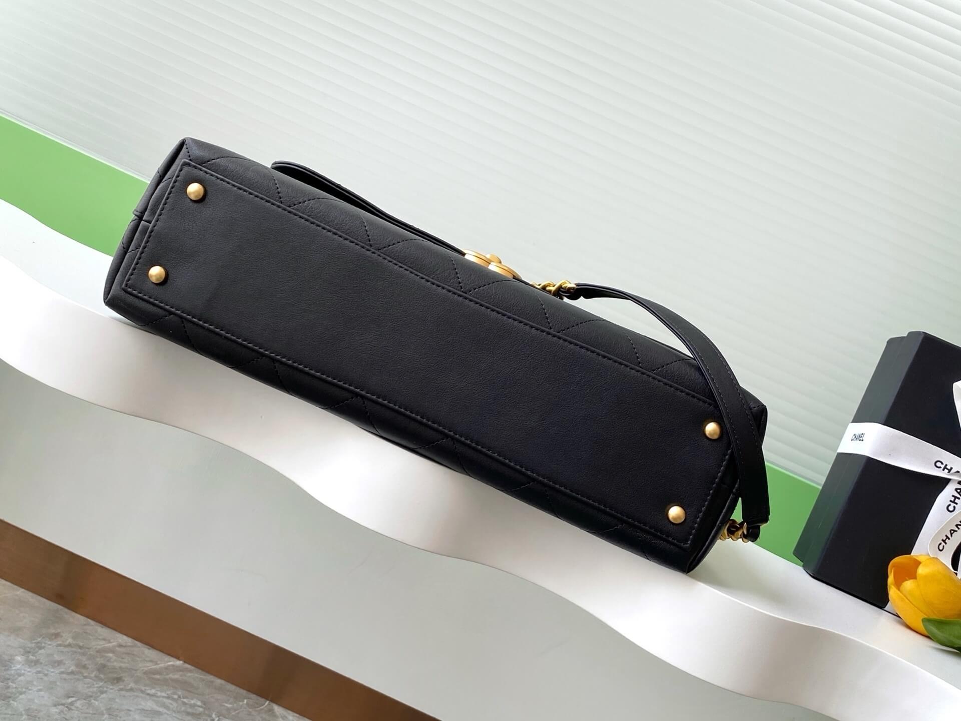 Chanel Flap Bag with Top Handle Lambskin Leather Shoulder Crossbody Handbag - Image 9