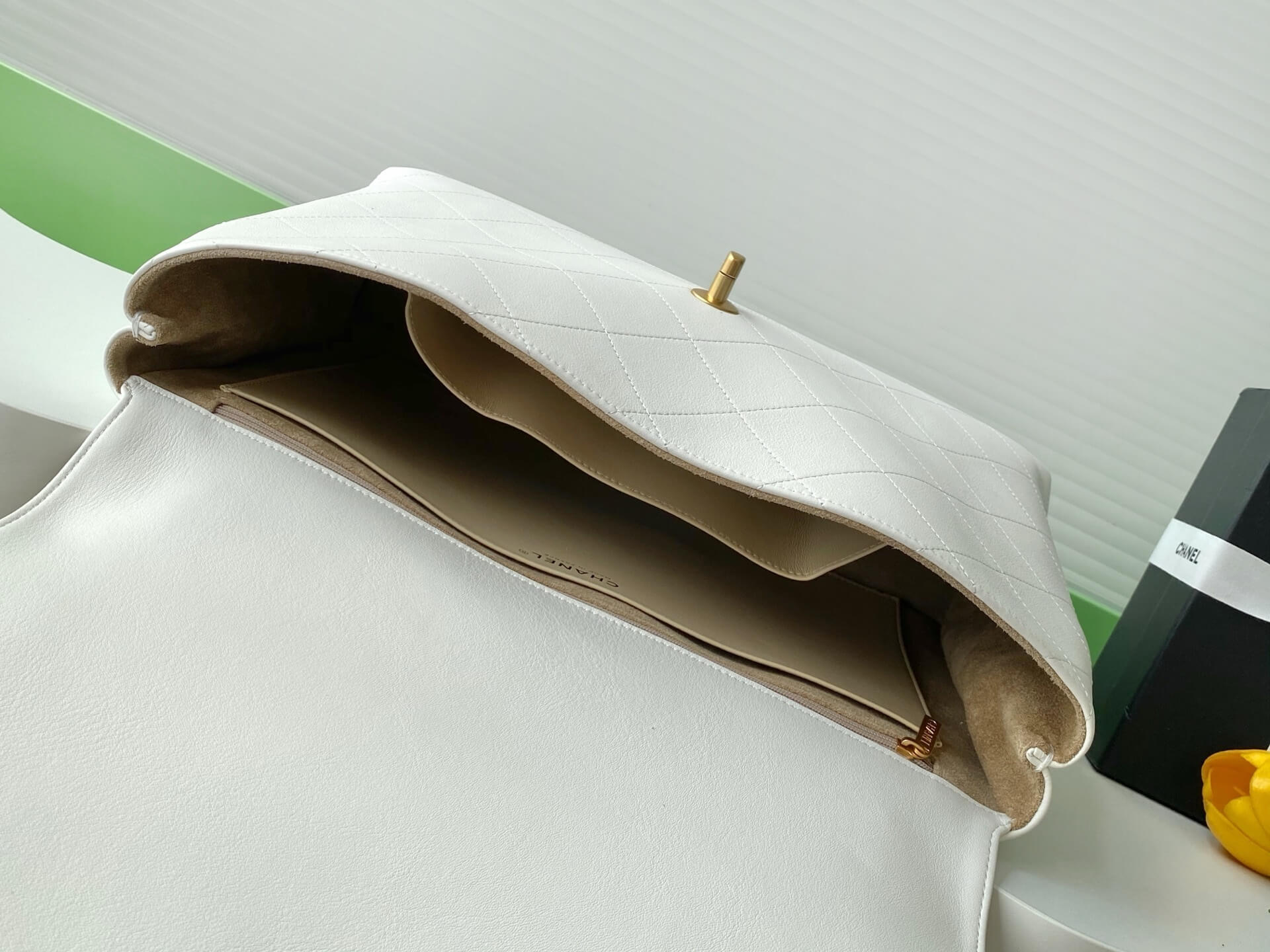 Chanel Flap Bag with Top Handle Lambskin Leather Shoulder Crossbody Handbag - Image 30