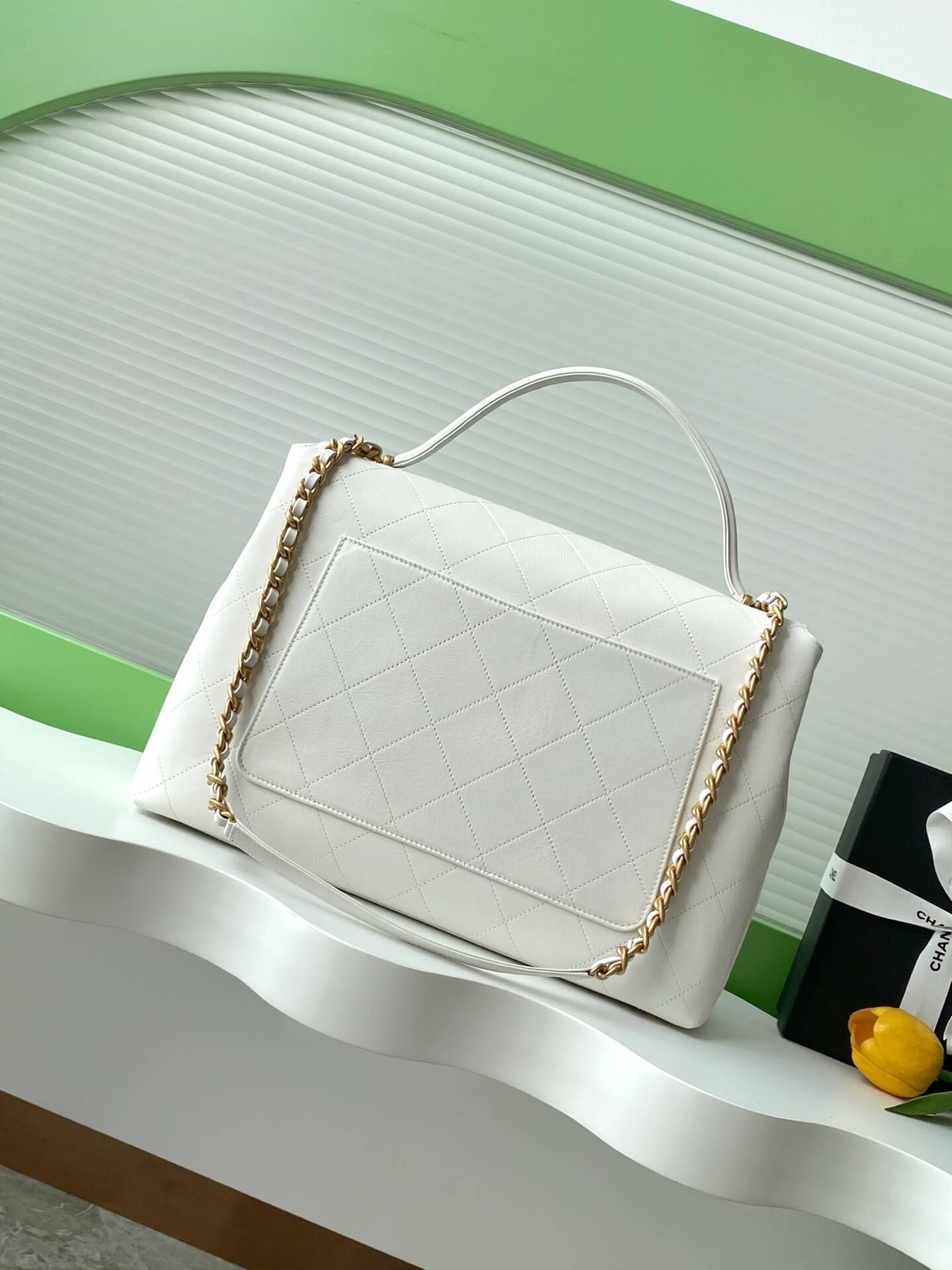 Chanel Flap Bag with Top Handle Lambskin Leather Shoulder Crossbody Handbag - Image 29