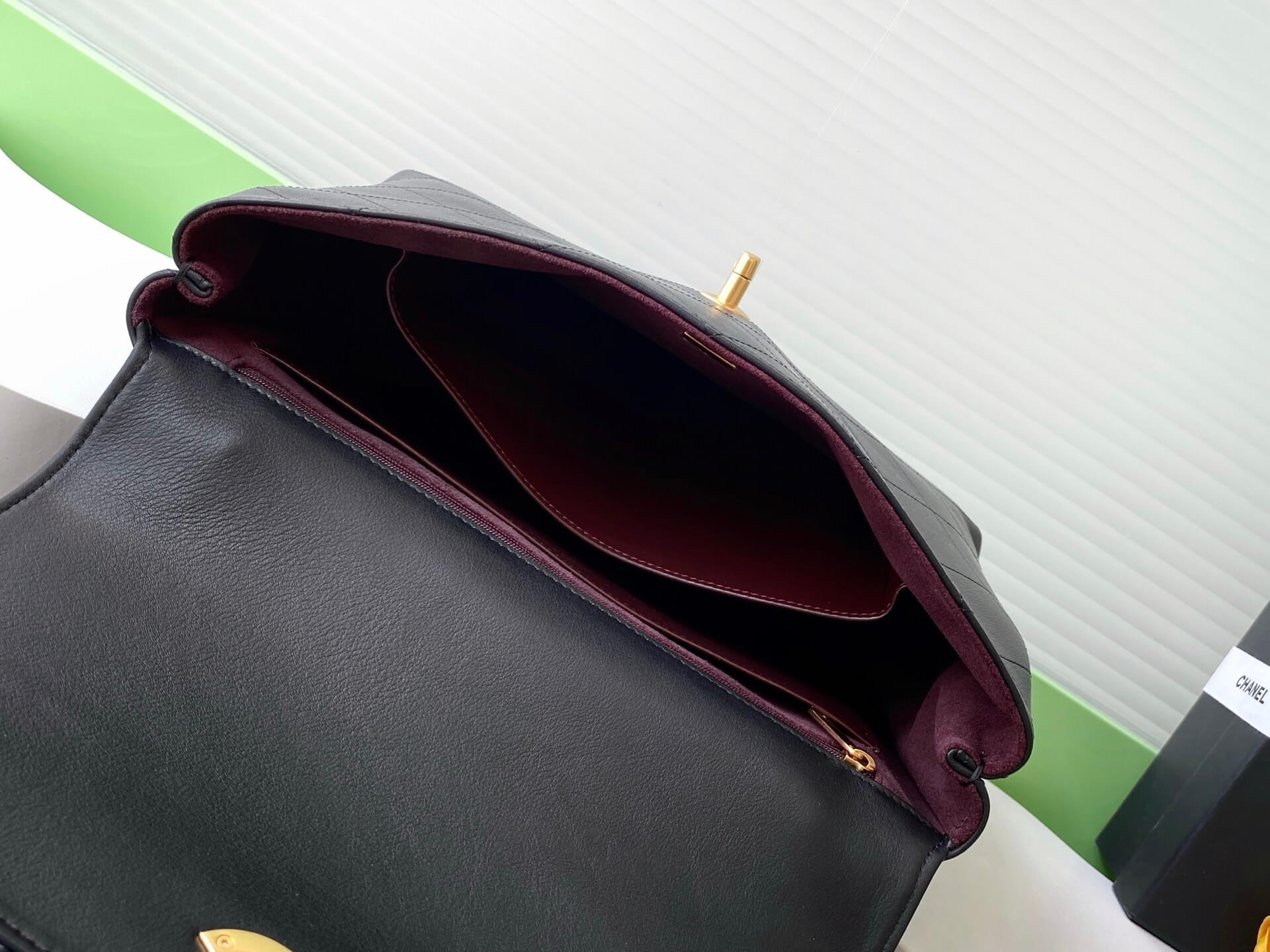 Chanel Flap Bag with Top Handle Lambskin Leather Shoulder Crossbody Handbag - Image 12