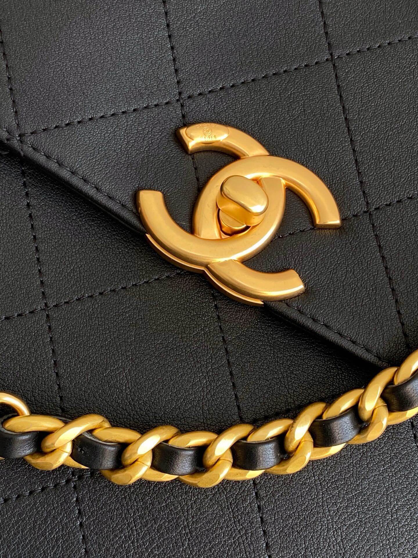 Chanel Flap Bag with Top Handle Lambskin Leather Shoulder Crossbody Handbag - Image 16