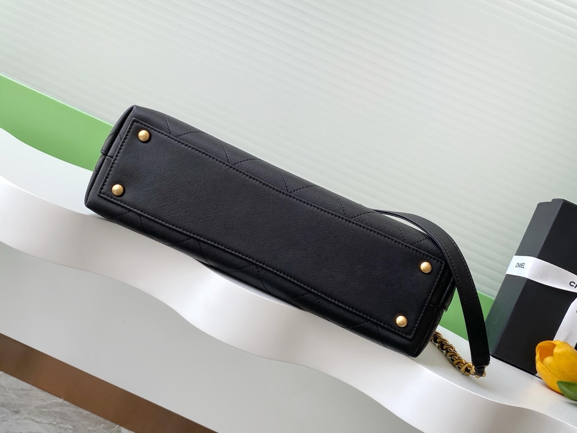 Chanel Flap Bag with Top Handle Lambskin Leather Shoulder Crossbody Handbag - Image 18