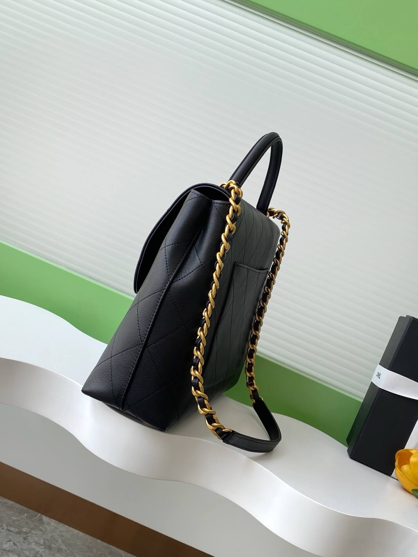 Chanel Flap Bag with Top Handle Lambskin Leather Shoulder Crossbody Handbag - Image 17