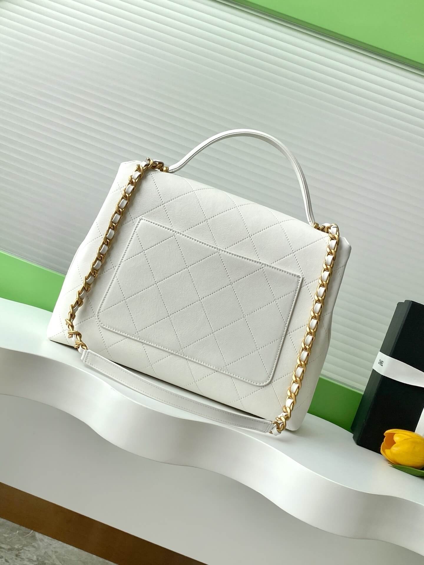 Chanel Flap Bag with Top Handle Lambskin Leather Shoulder Crossbody Handbag - Image 38