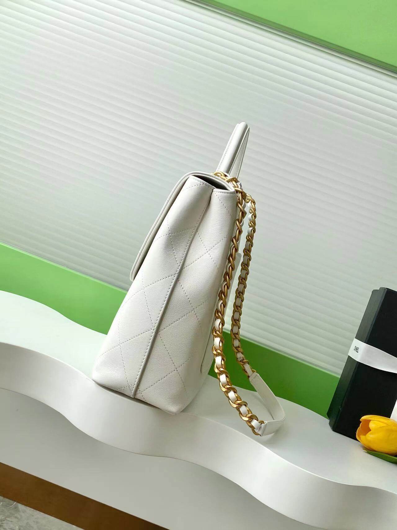 Chanel Flap Bag with Top Handle Lambskin Leather Shoulder Crossbody Handbag - Image 44