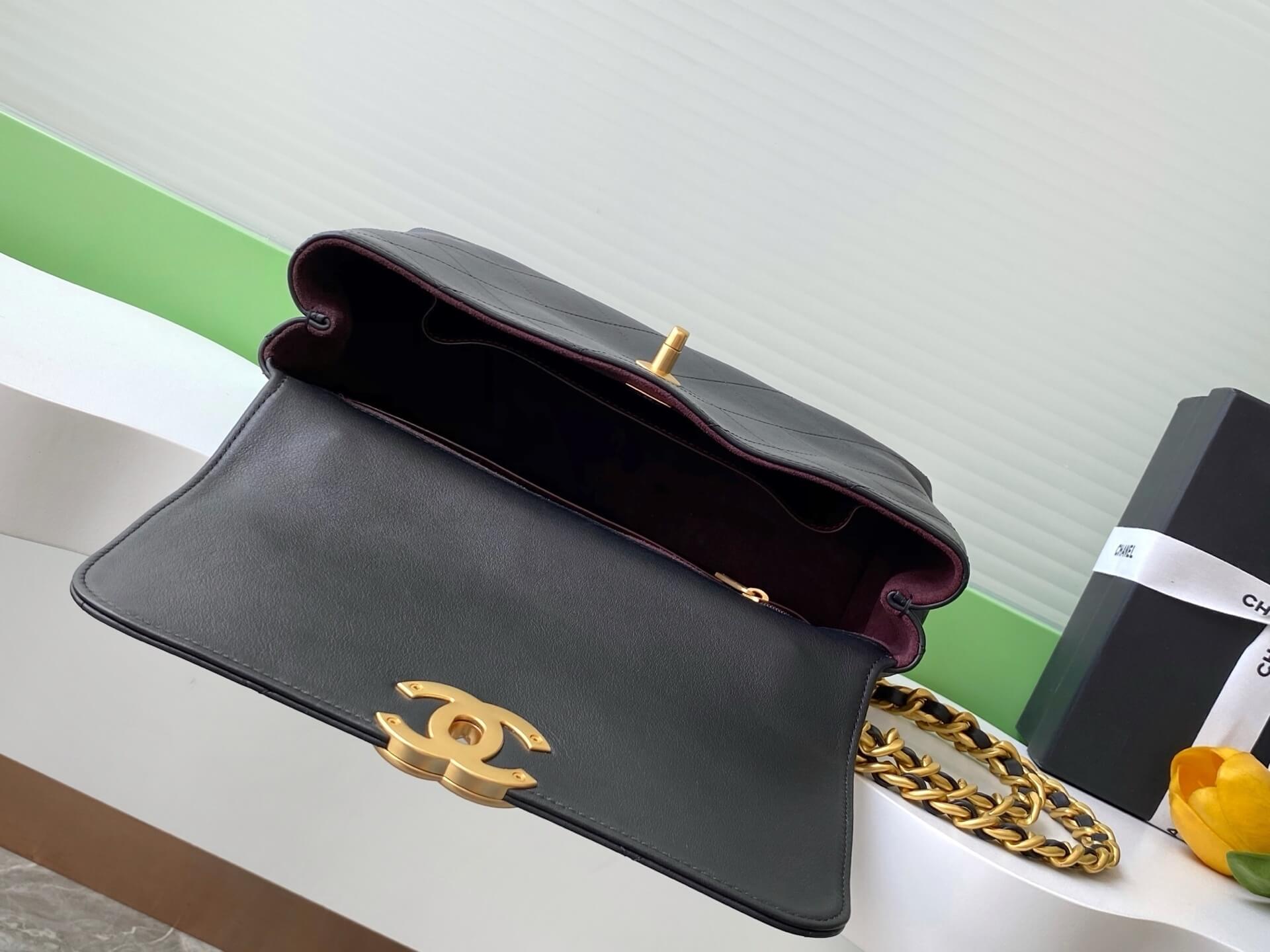 Chanel Flap Bag with Top Handle Lambskin Leather Shoulder Crossbody Handbag - Image 21