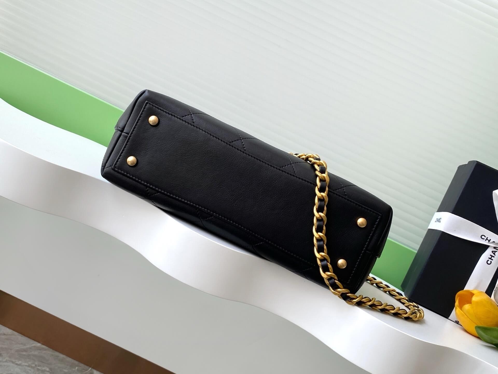 Chanel Flap Bag with Top Handle Lambskin Leather Shoulder Crossbody Handbag - Image 27