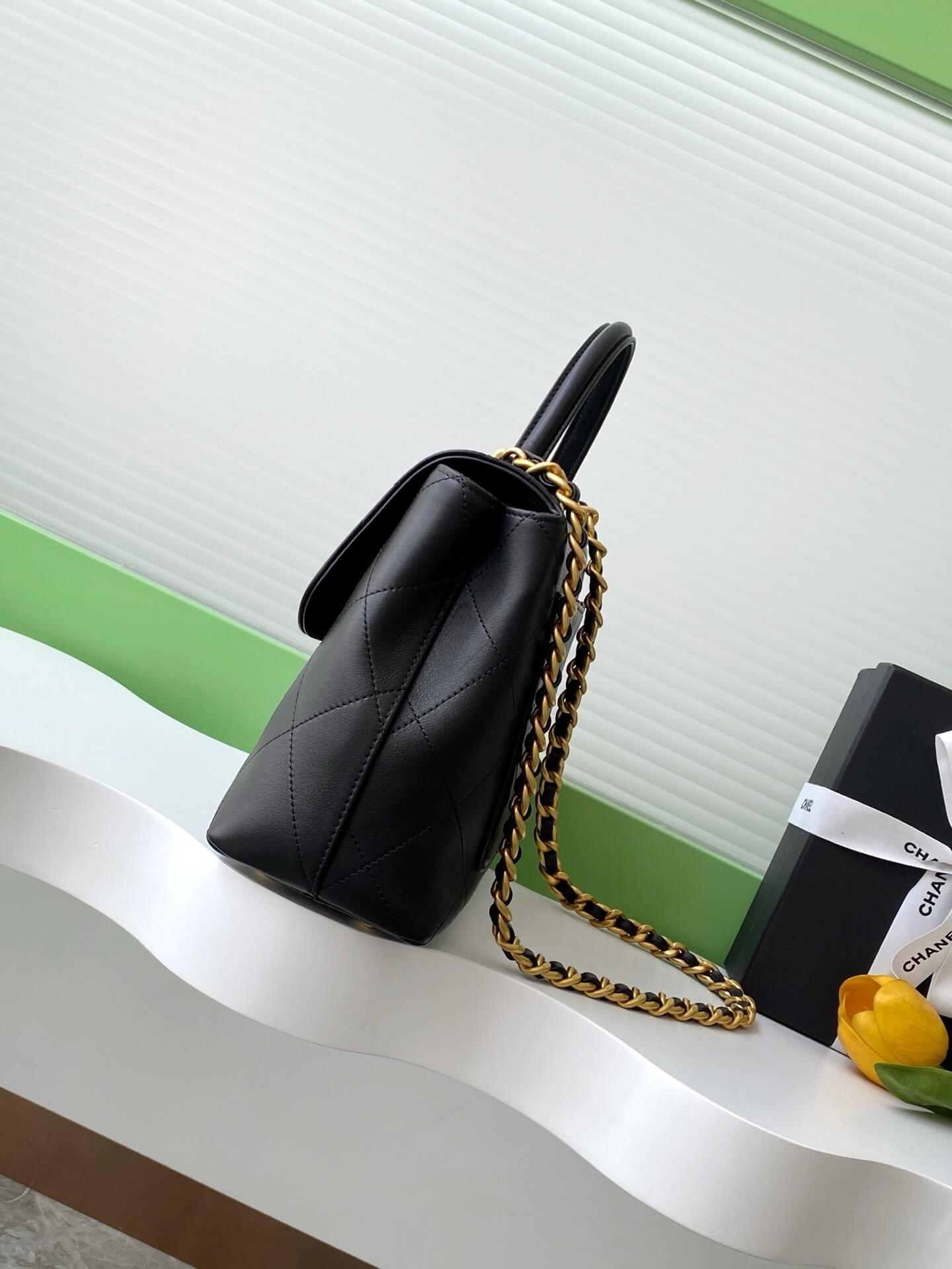 Chanel Flap Bag with Top Handle Lambskin Leather Shoulder Crossbody Handbag - Image 26