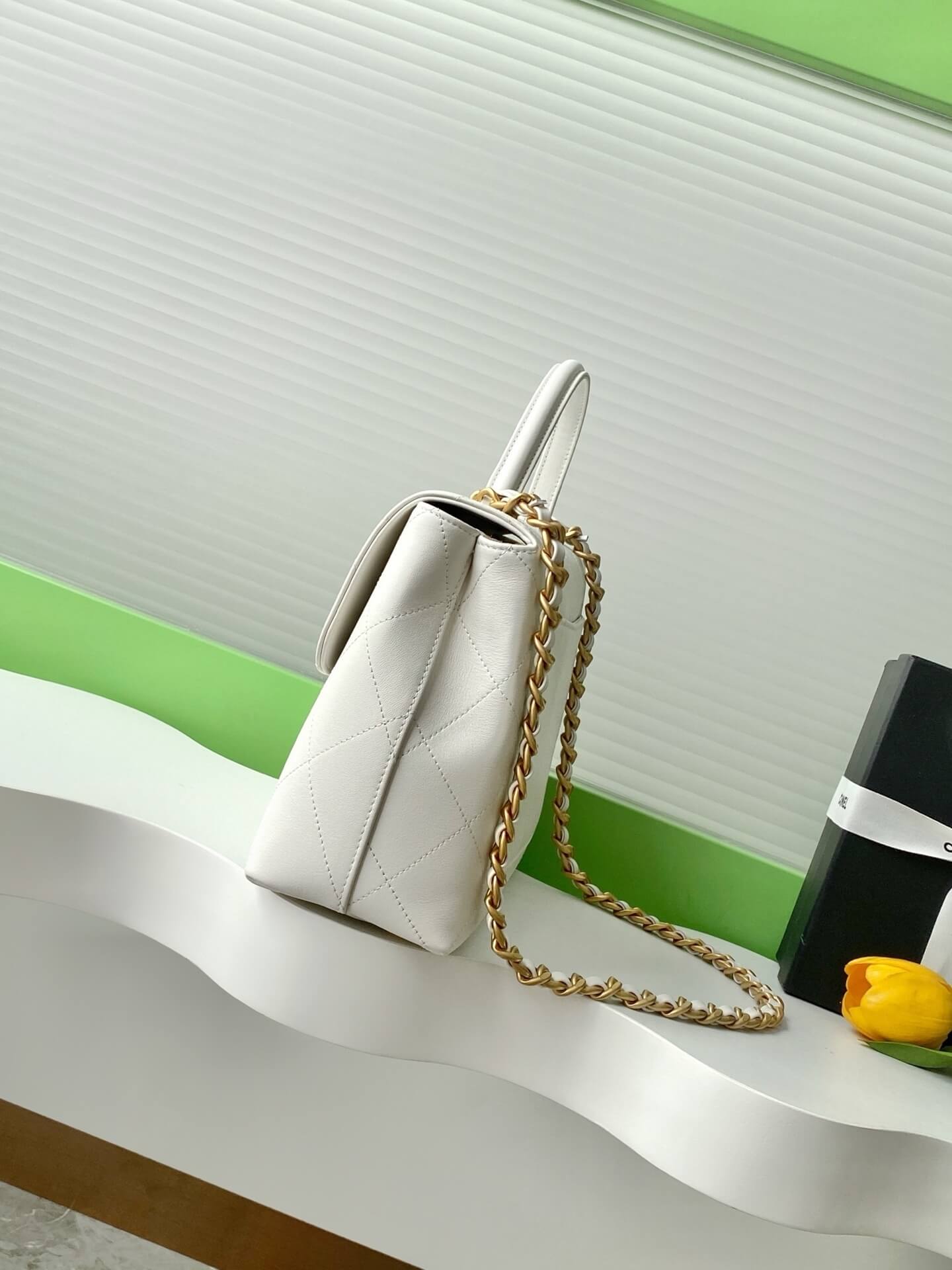 Chanel Flap Bag with Top Handle Lambskin Leather Shoulder Crossbody Handbag - Image 53