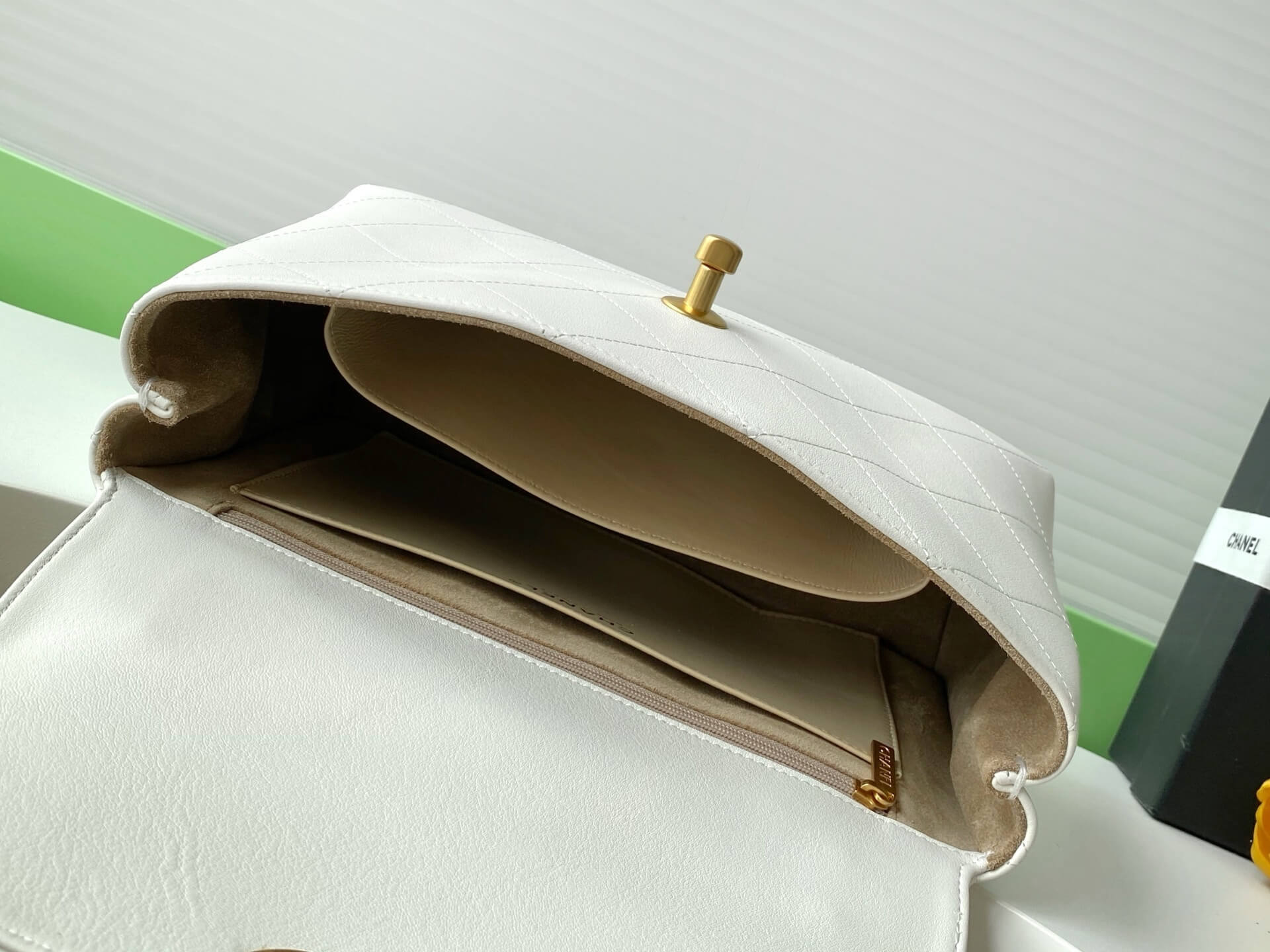 Chanel Flap Bag with Top Handle Lambskin Leather Shoulder Crossbody Handbag - Image 48