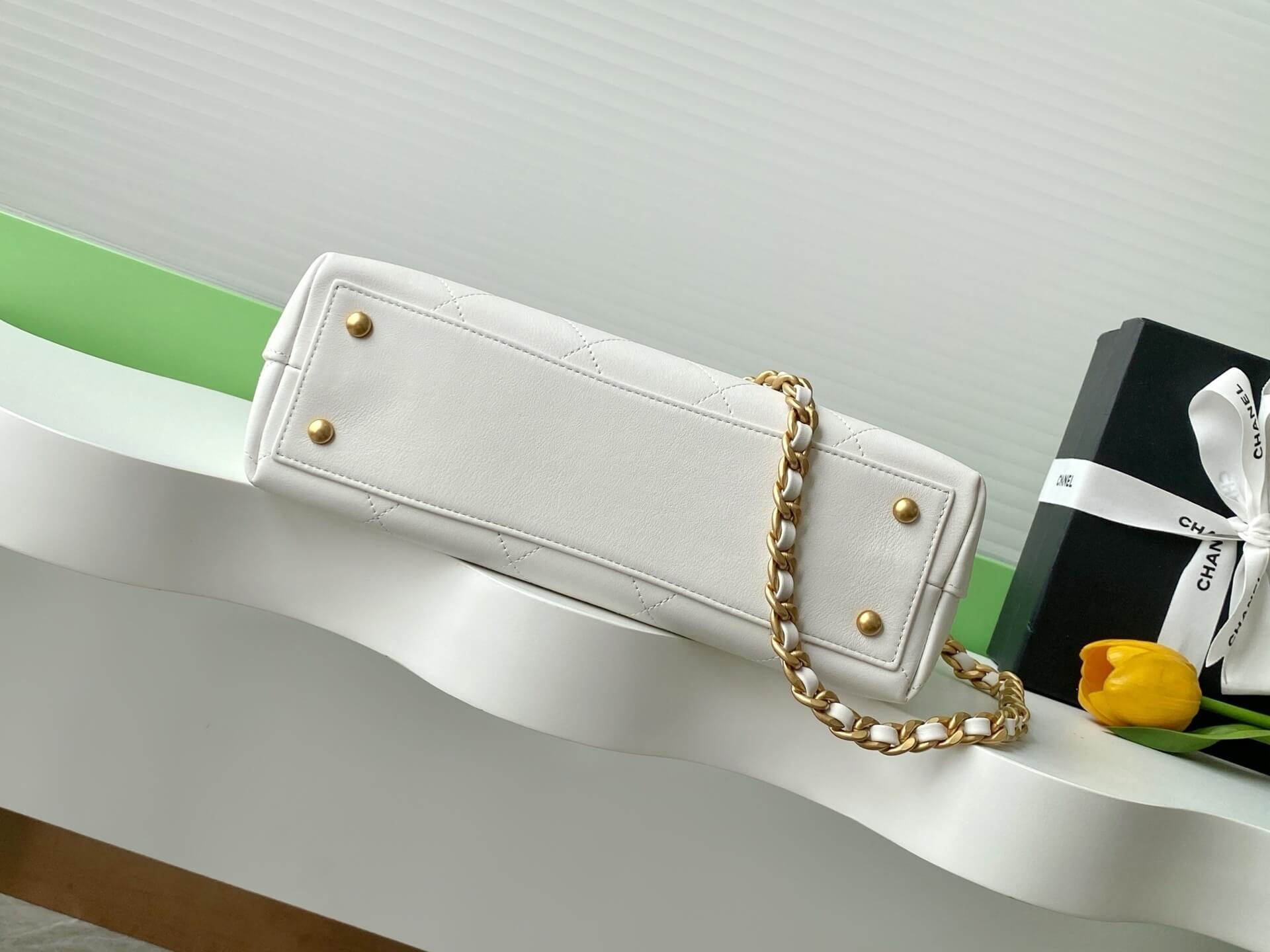 Chanel Flap Bag with Top Handle Lambskin Leather Shoulder Crossbody Handbag - Image 54