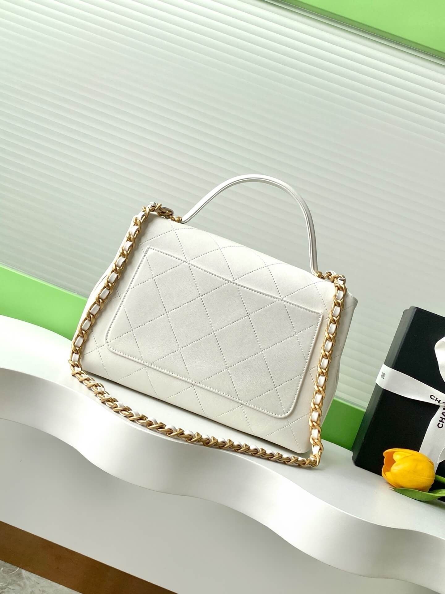 Chanel Flap Bag with Top Handle Lambskin Leather Shoulder Crossbody Handbag - Image 47