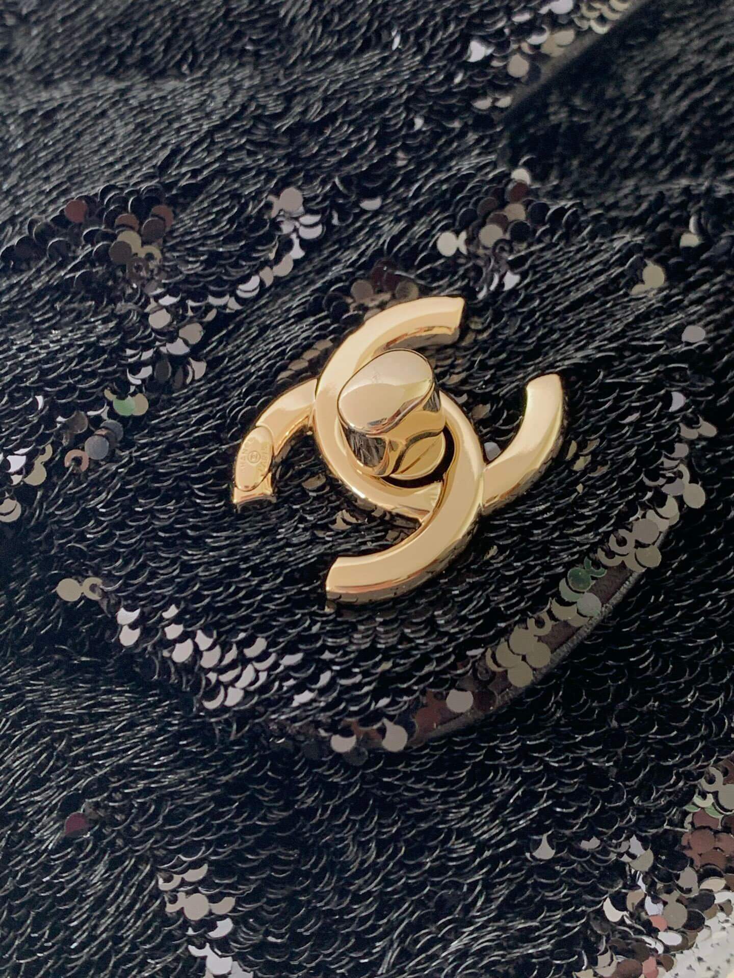 Chanel Flap Quilted Sequins & Gold-Tone Metal Shoulder Crossbody Bag - Image 15