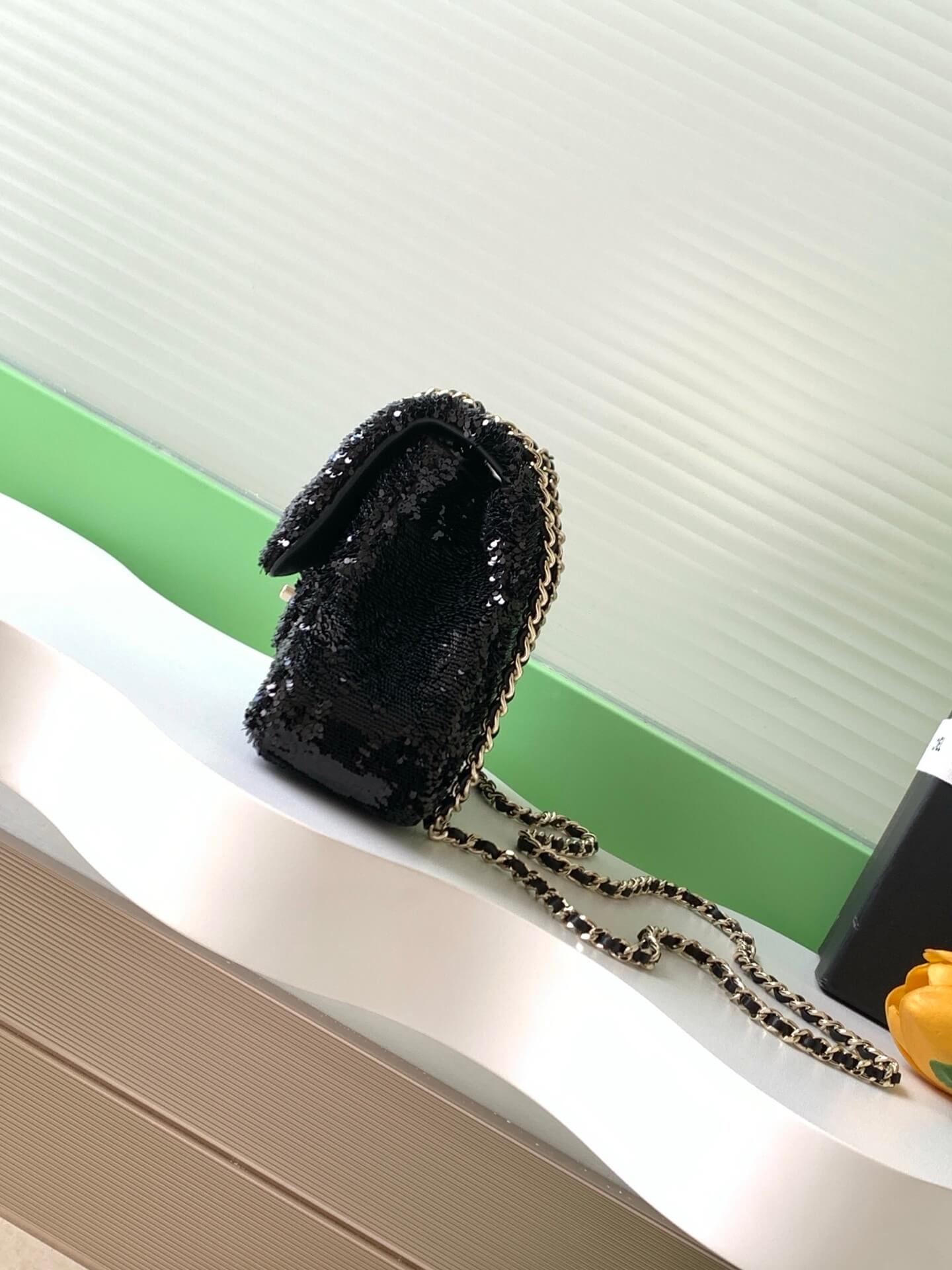 Chanel Flap Quilted Sequins & Gold-Tone Metal Shoulder Crossbody Bag - Image 17