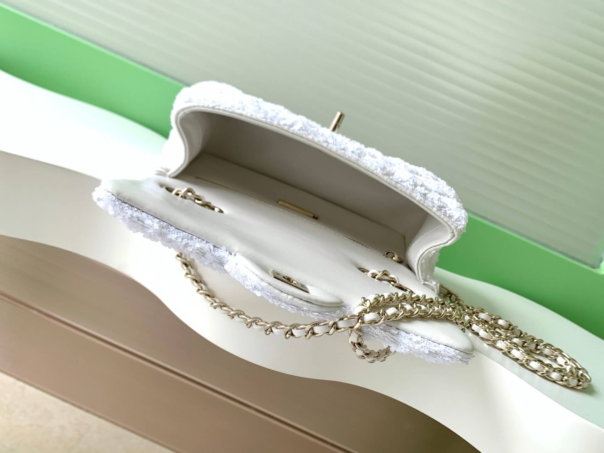 Chanel Flap Quilted Sequins & Gold-Tone Metal Shoulder Crossbody Bag - Image 3