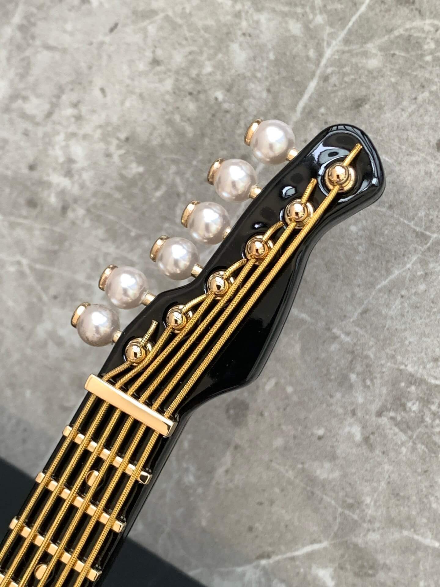 Chanel Guitar Minaudiere Shoulder Crossbody Bag Black/White/Gold - Image 6