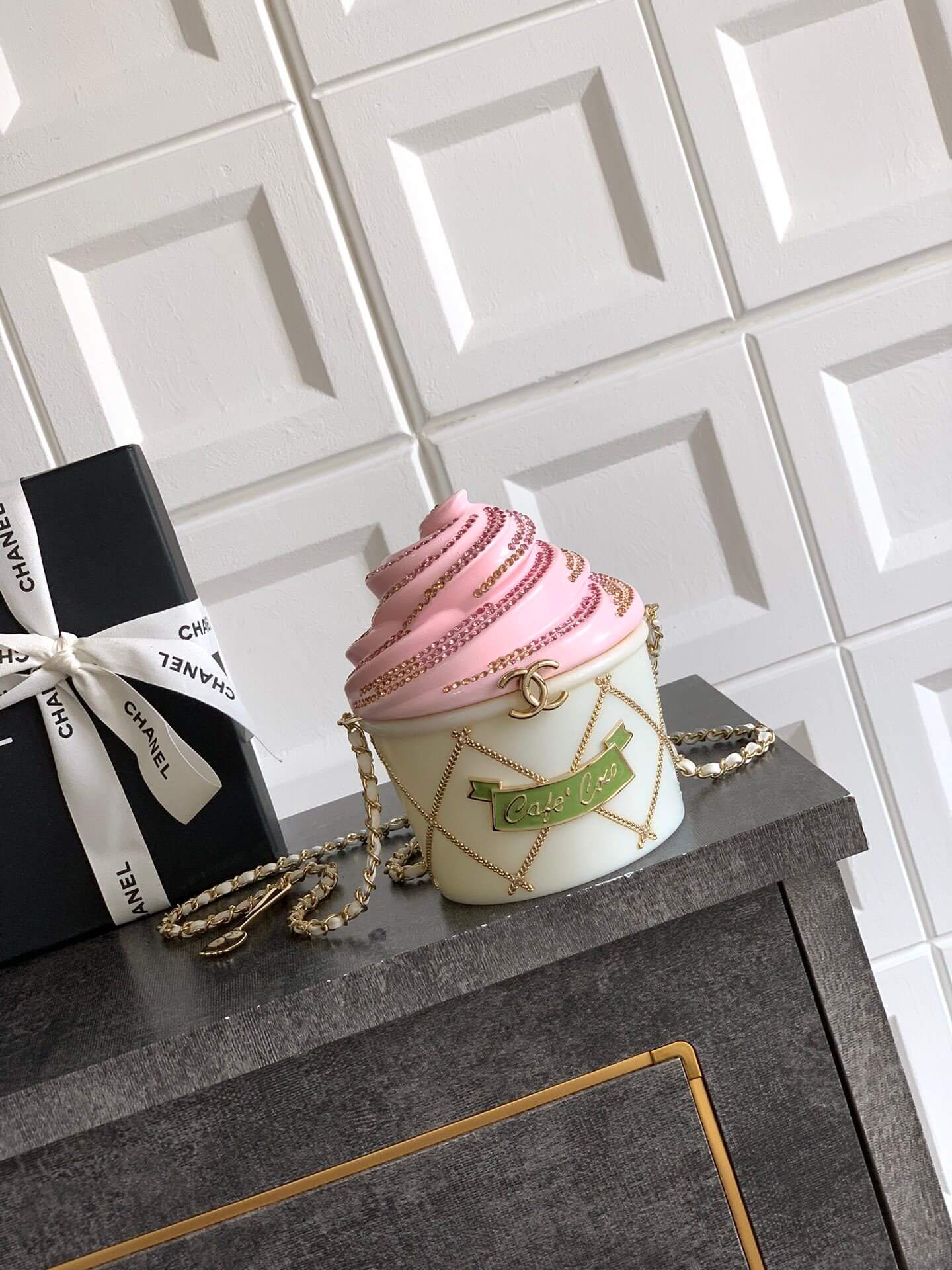 Chanel Ice Cream Minaudiere Shoulder Crossbody Bag Plexi, Strass & Gold-Tone Metal White, Pink & Light Green