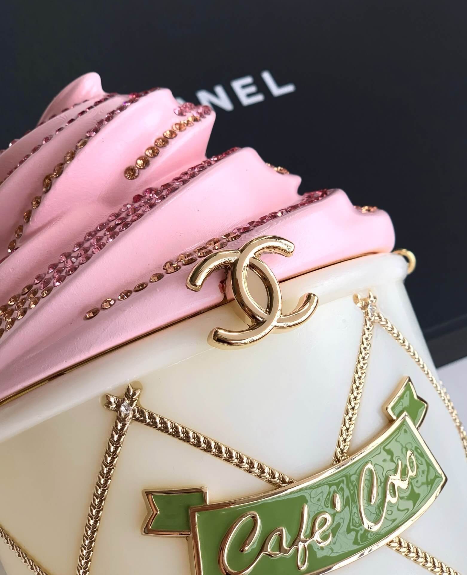 Chanel Ice Cream Minaudiere Shoulder Crossbody Bag Plexi, Strass & Gold-Tone Metal White, Pink & Light Green - Image 3