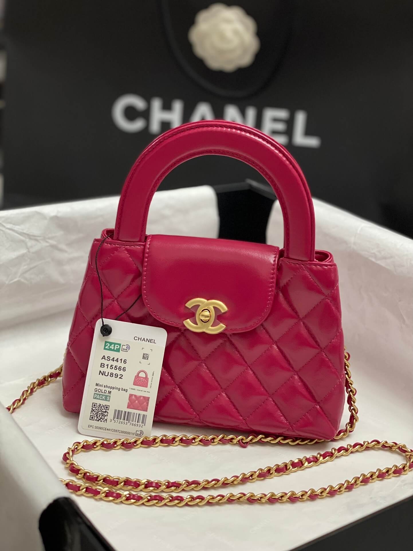 Chanel Kelly Mini Flap Top Handle With Chain Shiny Aged Calfskin Leather Shoulder Crossbody Handbag