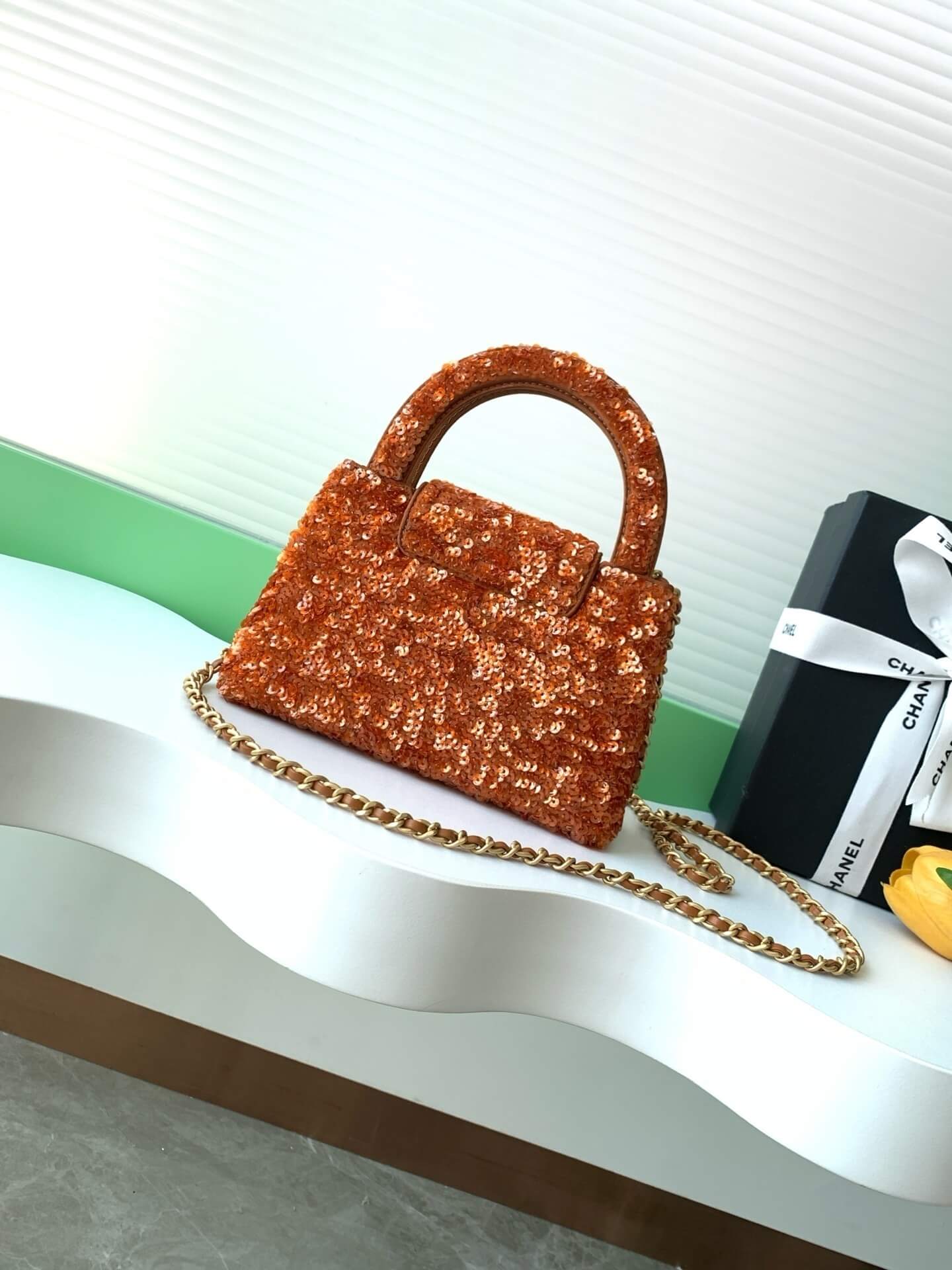 Chanel Kelly Mini Flap Top Handle With Chain uilted and shimmering sequins Shoulder Crossbody Handbag - Image 29