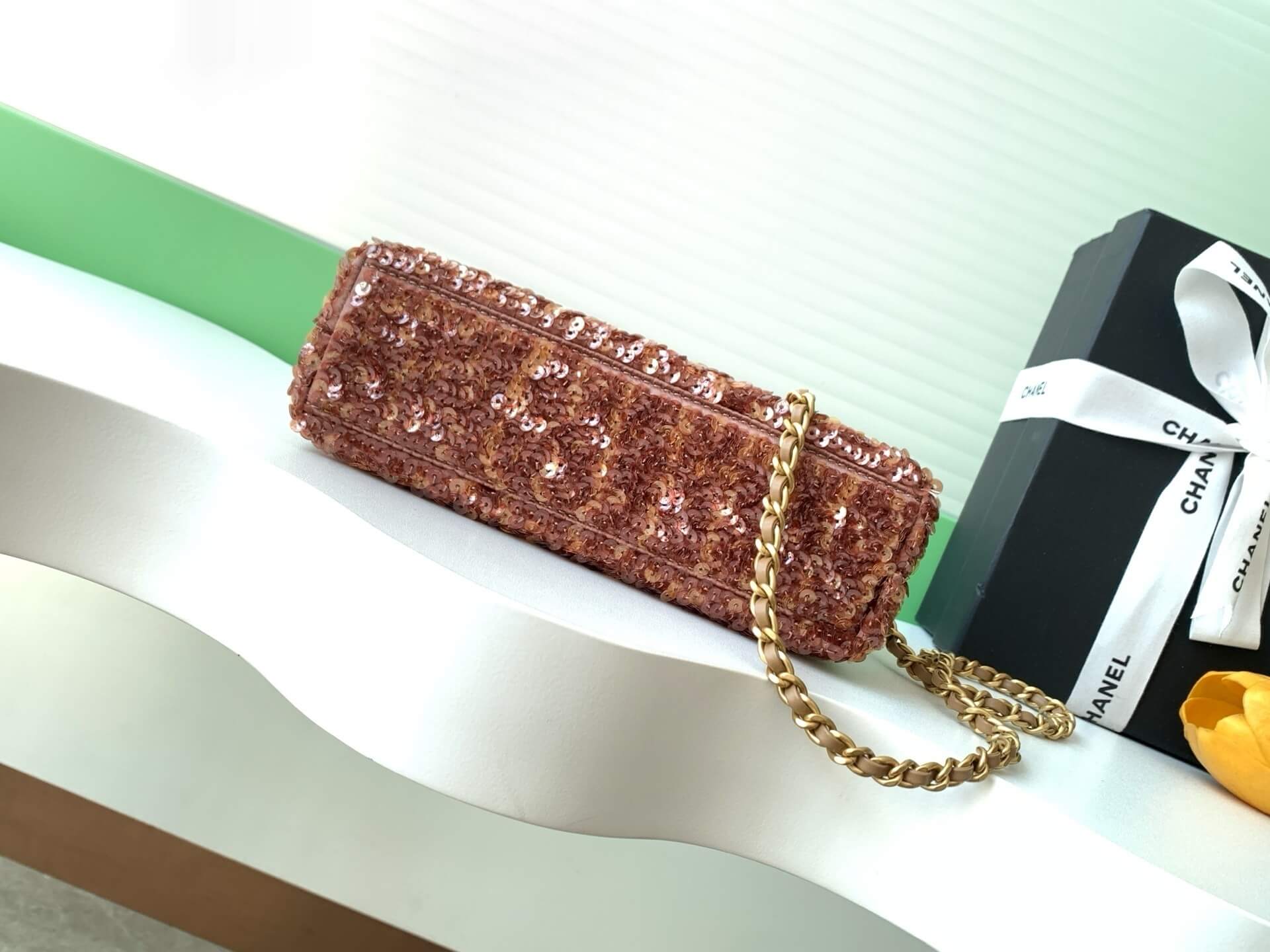 Chanel Kelly Mini Flap Top Handle With Chain uilted and shimmering sequins Shoulder Crossbody Handbag - Image 27