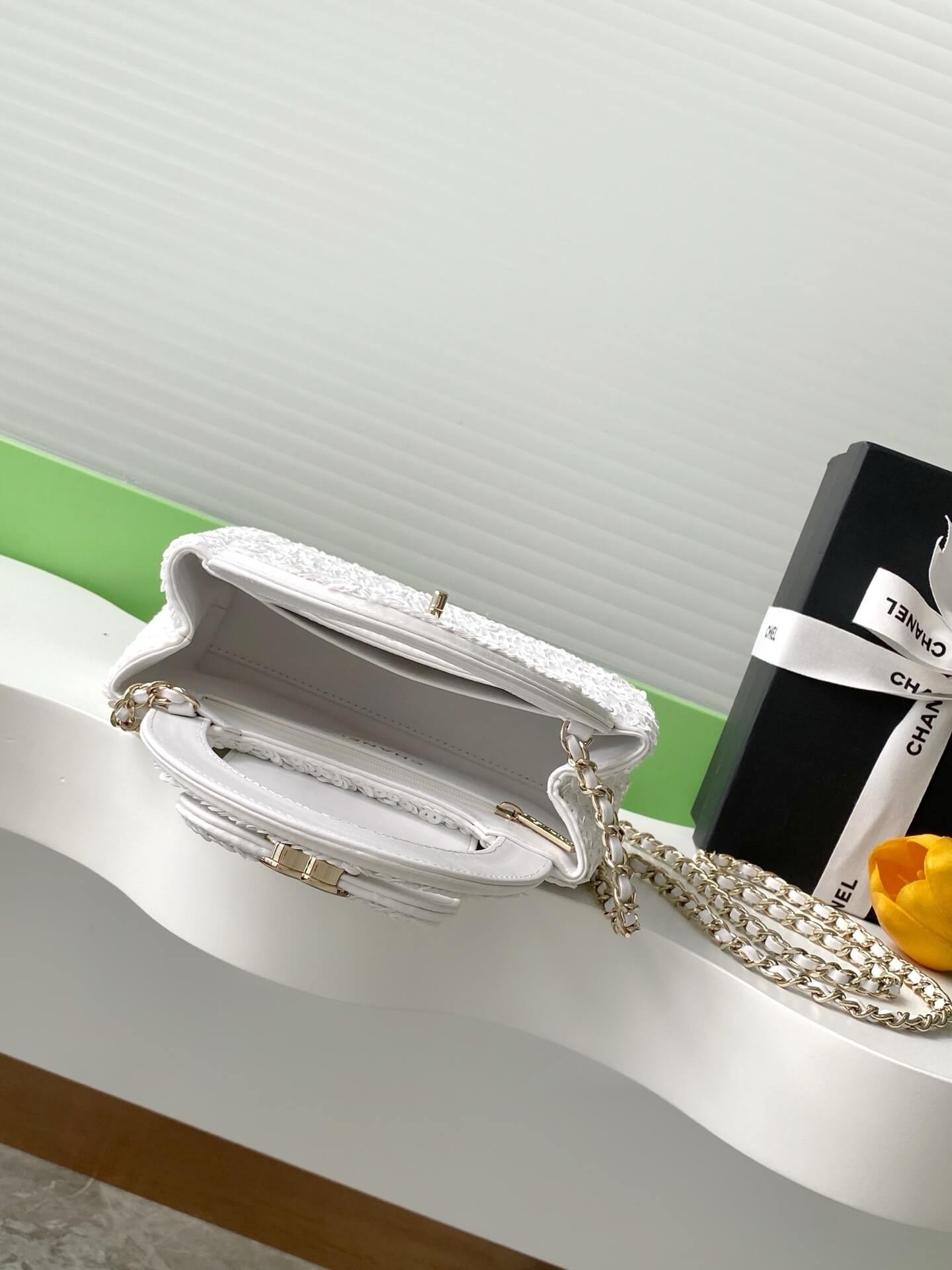 Chanel Kelly Mini Flap Top Handle With Chain uilted and shimmering sequins Shoulder Crossbody Handbag - Image 3