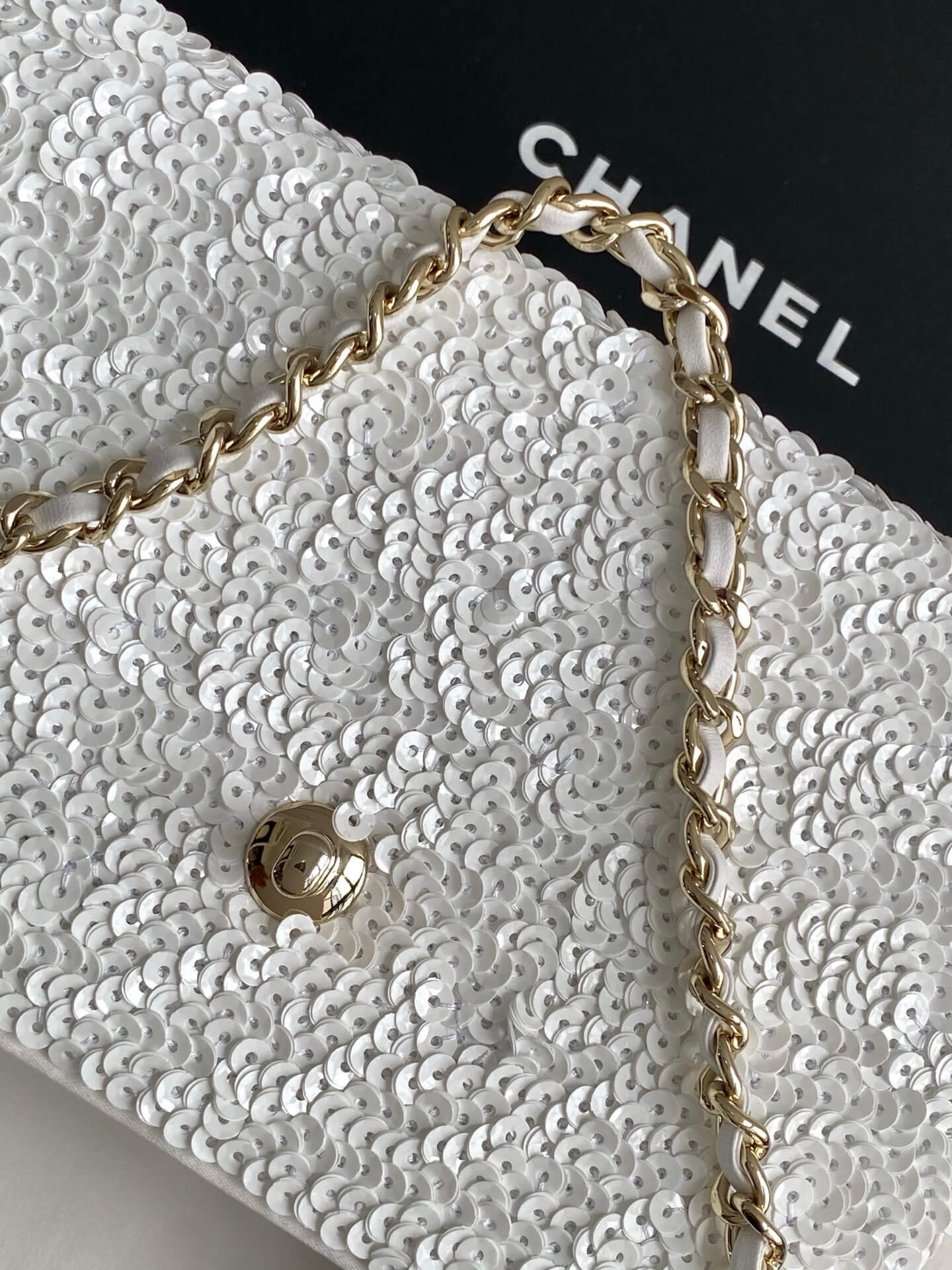 Chanel Kelly Mini Flap Top Handle With Chain uilted and shimmering sequins Shoulder Crossbody Handbag - Image 7