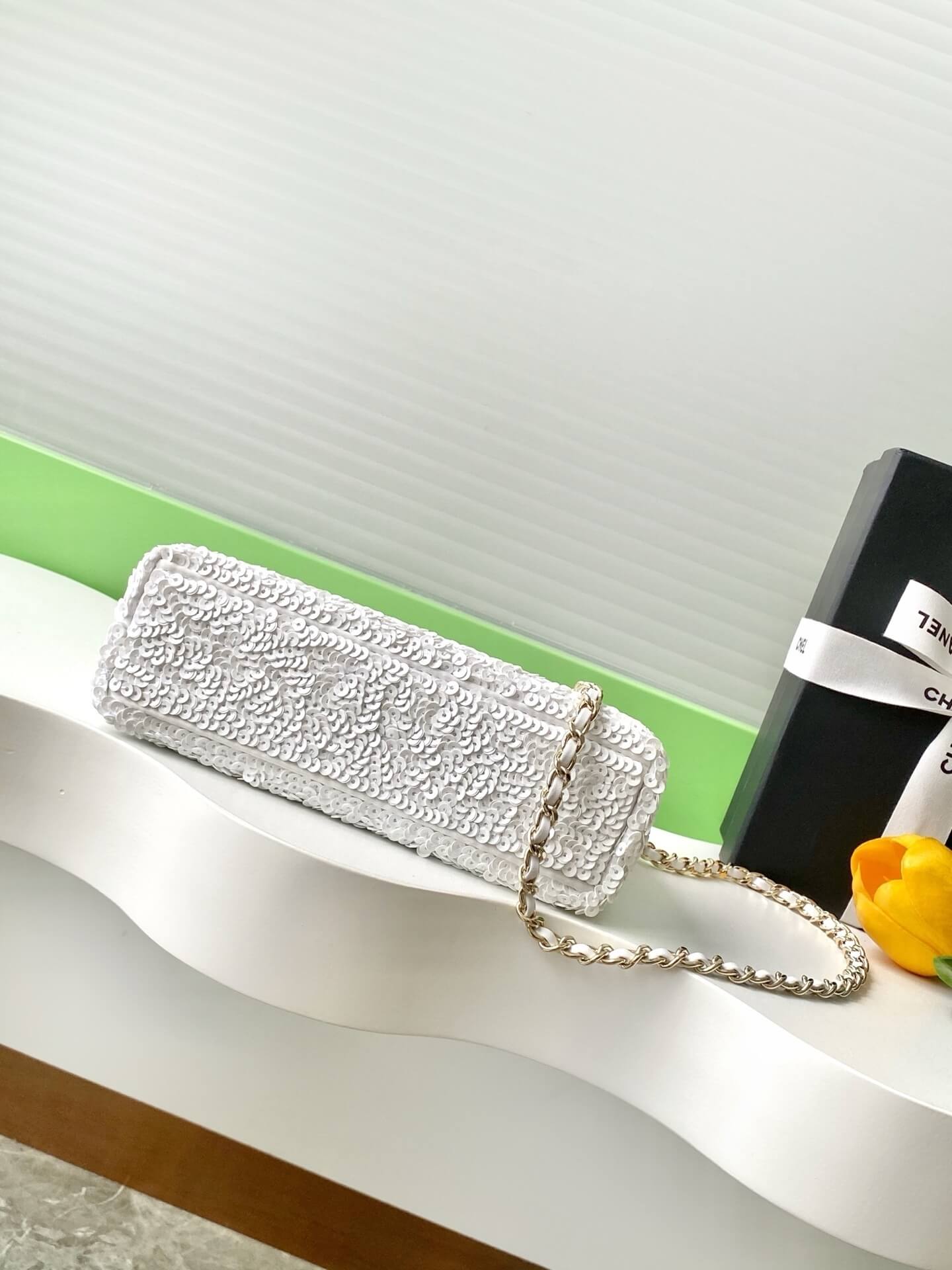 Chanel Kelly Mini Flap Top Handle With Chain uilted and shimmering sequins Shoulder Crossbody Handbag - Image 9