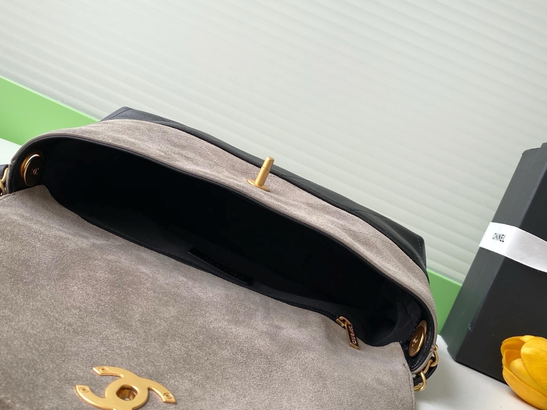 Chanel 22 Washed denim Chanel Large Flap Bag With Top Handle Suede Calfskin & Shiny Lambskin Leather Shoulder Crossbody HandbagBackpack Bag Blue (Copy) - Image 3