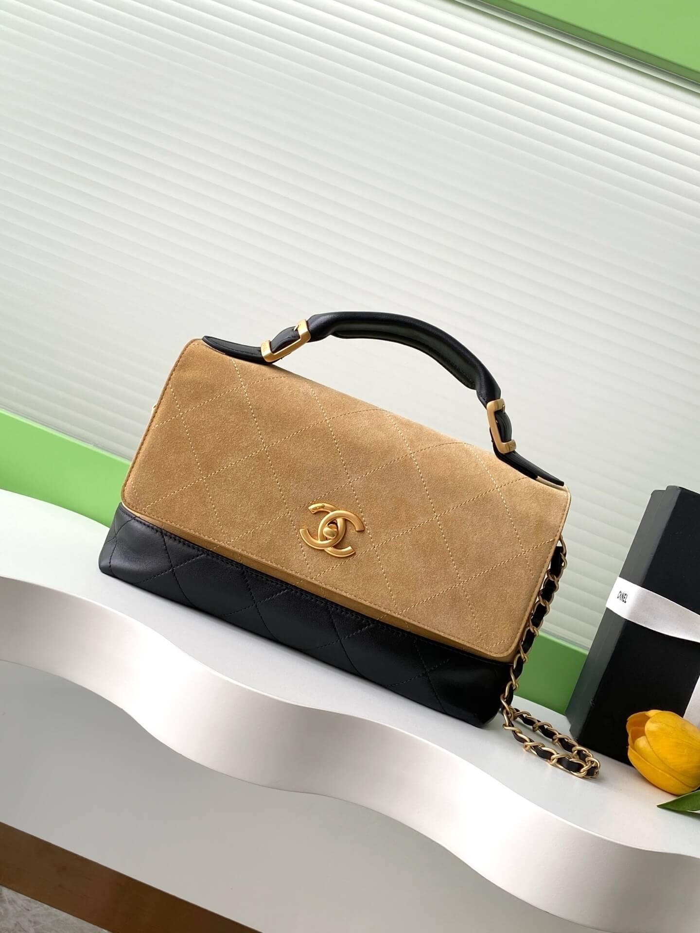 Chanel 22 Washed denim Chanel Large Flap Bag With Top Handle Suede Calfskin & Shiny Lambskin Leather Shoulder Crossbody HandbagBackpack Bag Blue (Copy) - Image 10