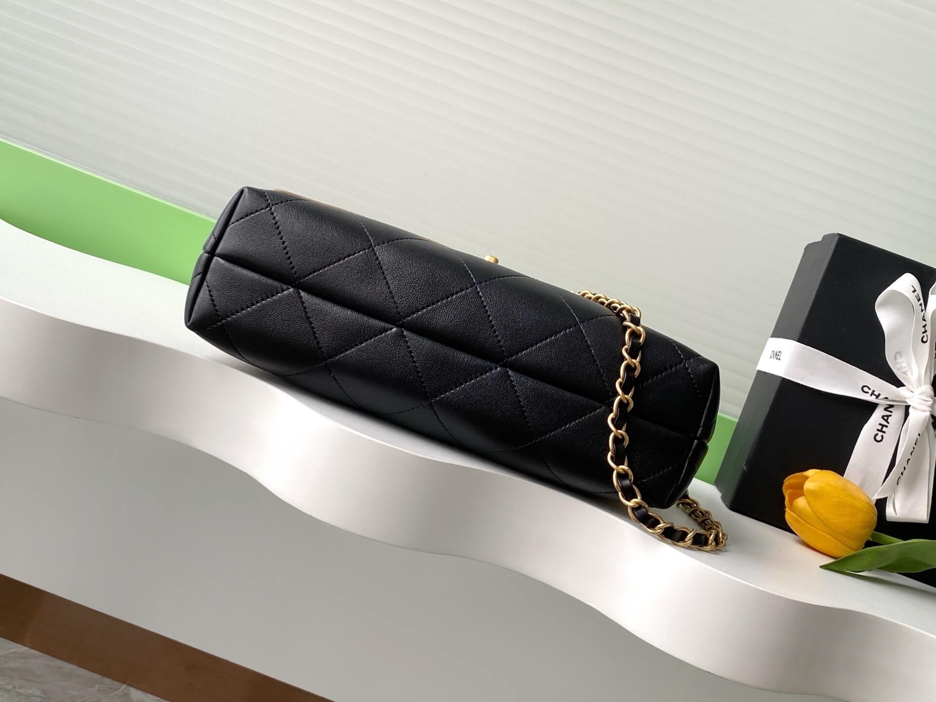 Chanel 22 Washed denim Chanel Large Flap Bag With Top Handle Suede Calfskin & Shiny Lambskin Leather Shoulder Crossbody HandbagBackpack Bag Blue (Copy) - Image 18