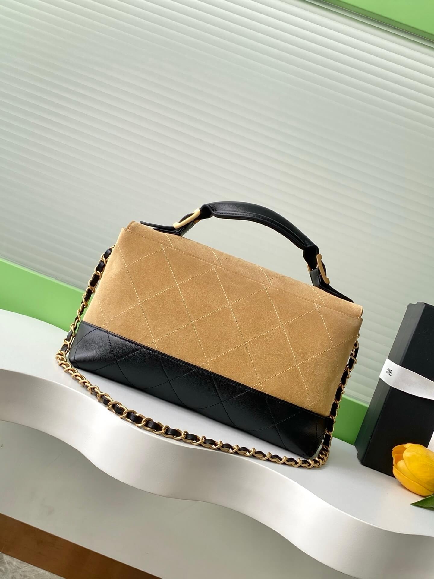 Chanel 22 Washed denim Chanel Large Flap Bag With Top Handle Suede Calfskin & Shiny Lambskin Leather Shoulder Crossbody HandbagBackpack Bag Blue (Copy) - Image 11