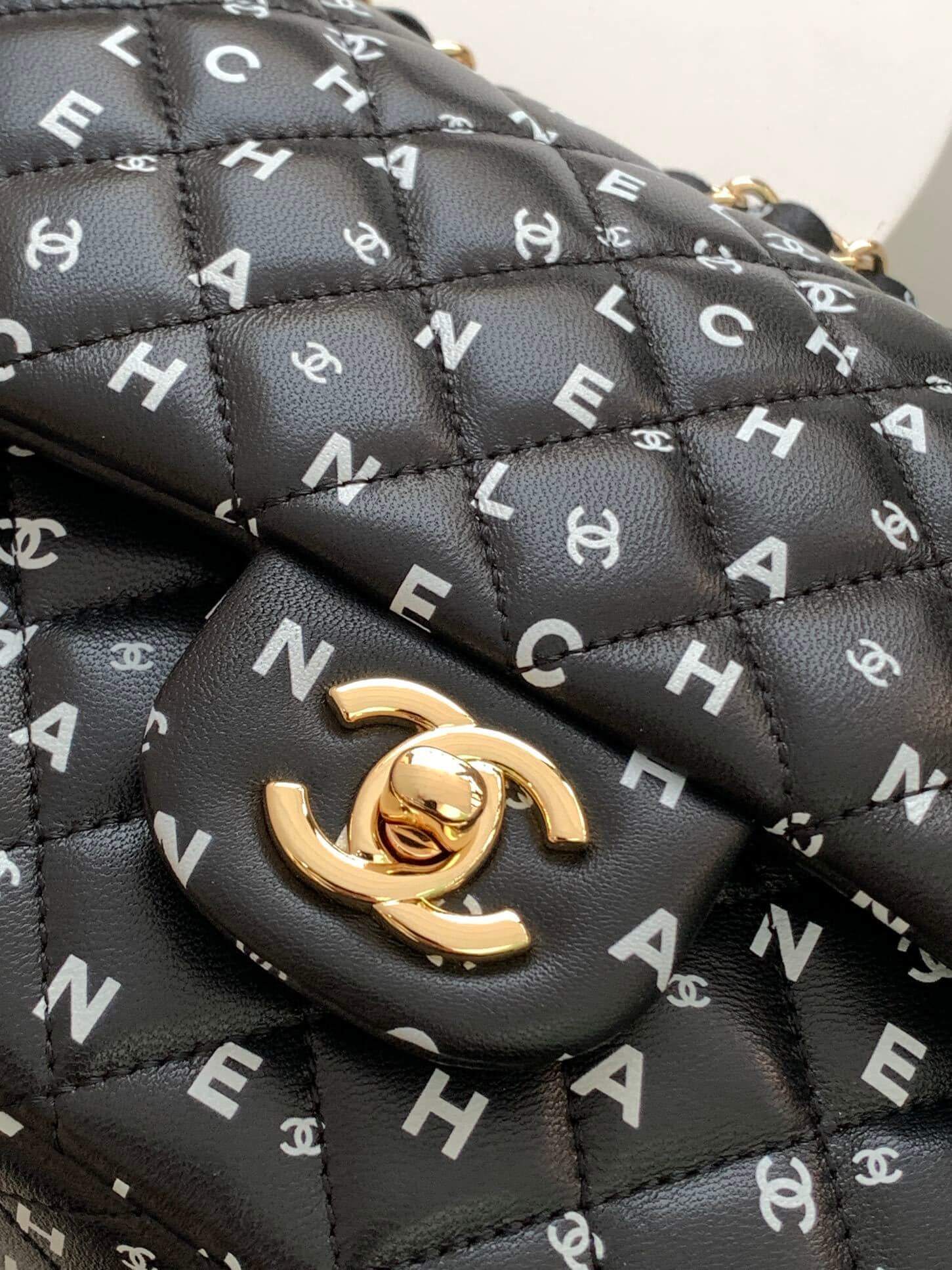 Chanel Medium Classic Double Logo Printed Flap Calfskin Leather with Gold-tone Hardware Shoulder Bag - Image 7