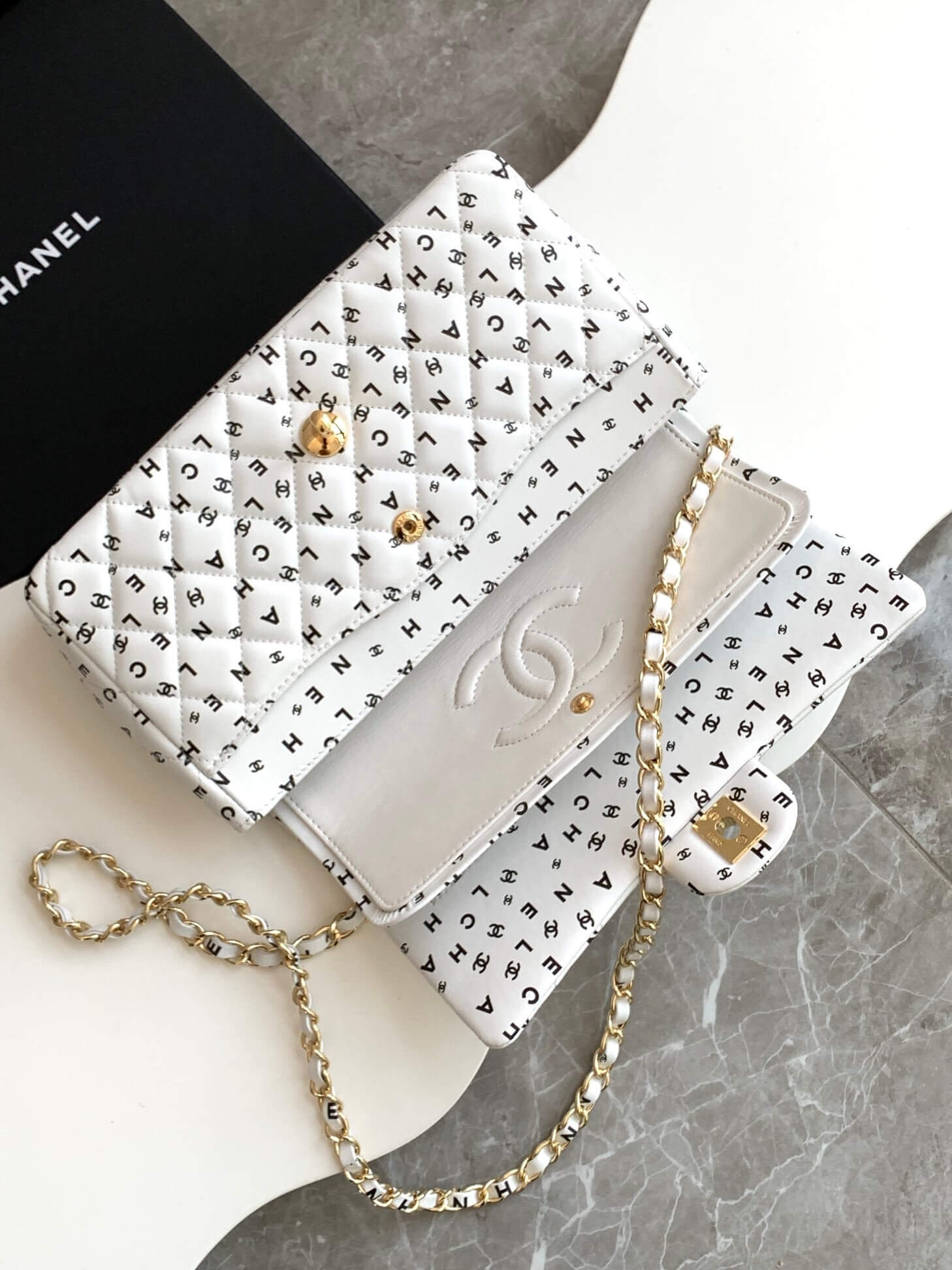 Chanel Medium Classic Double Logo Printed Flap Calfskin Leather with Gold-tone Hardware Shoulder Bag - Image 13