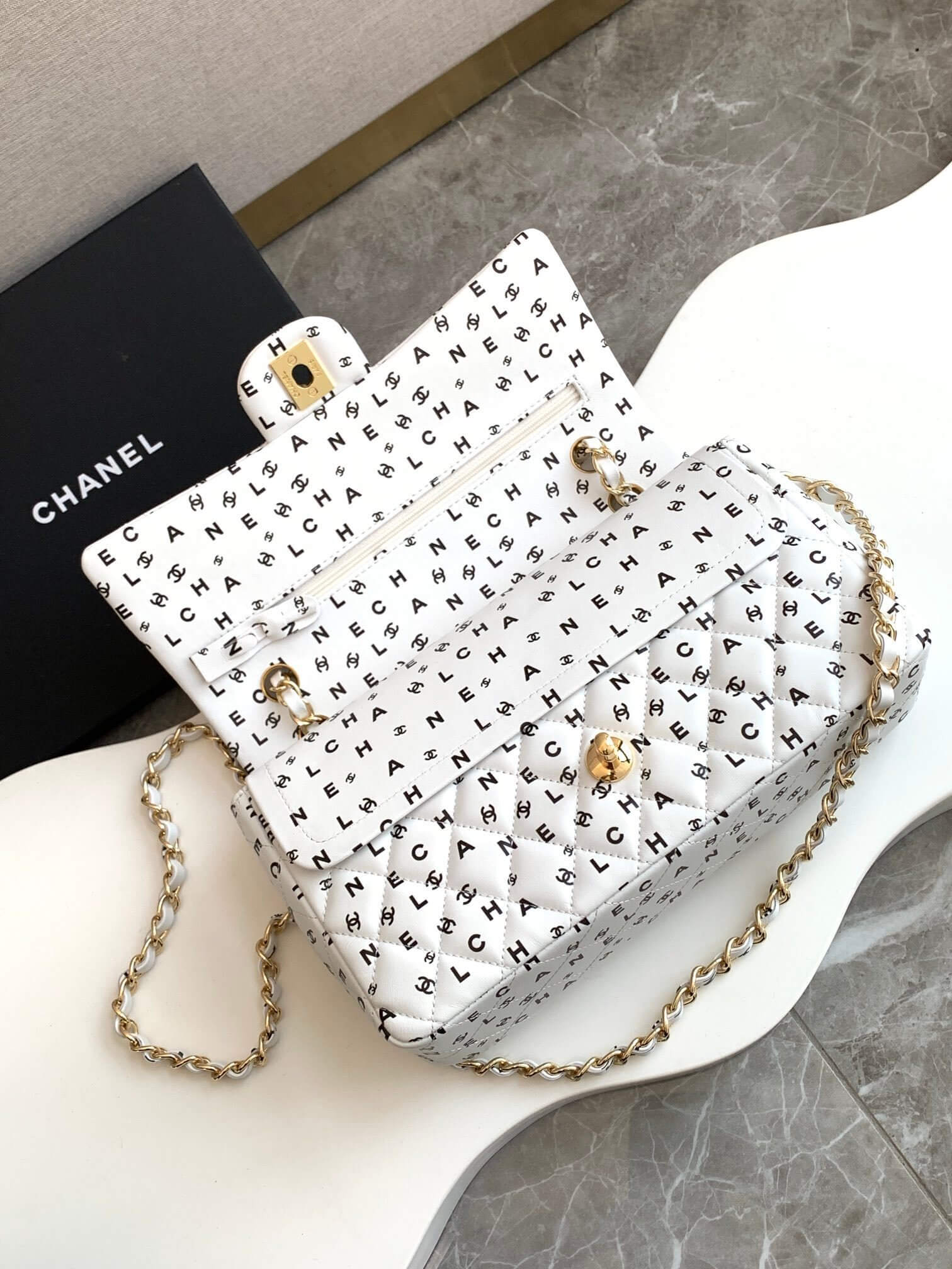 Chanel Medium Classic Double Logo Printed Flap Calfskin Leather with Gold-tone Hardware Shoulder Bag - Image 12