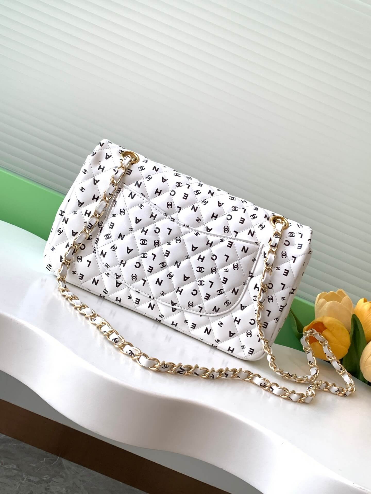 Chanel Medium Classic Double Logo Printed Flap Calfskin Leather with Gold-tone Hardware Shoulder Bag - Image 11