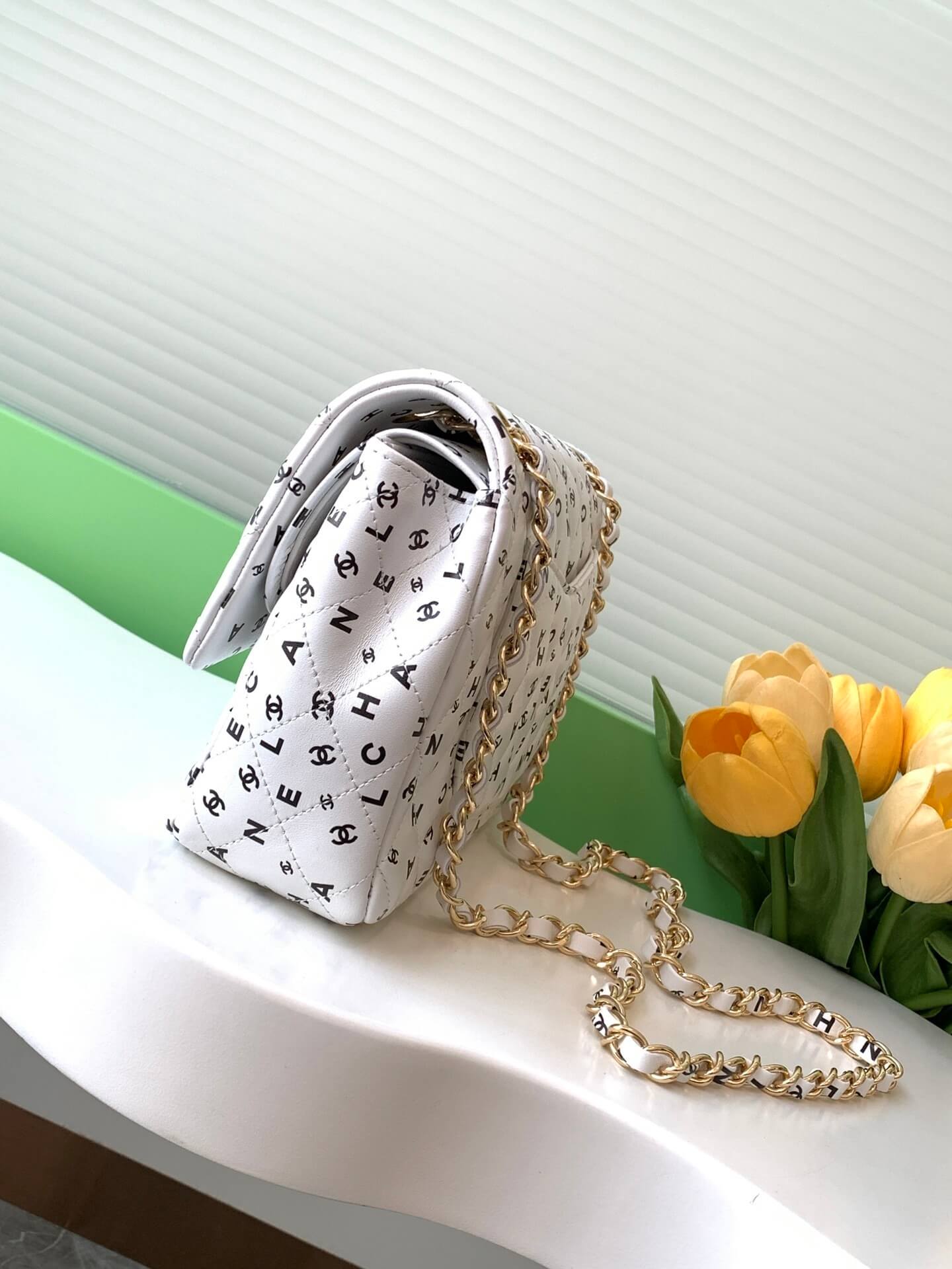 Chanel Medium Classic Double Logo Printed Flap Calfskin Leather with Gold-tone Hardware Shoulder Bag - Image 17