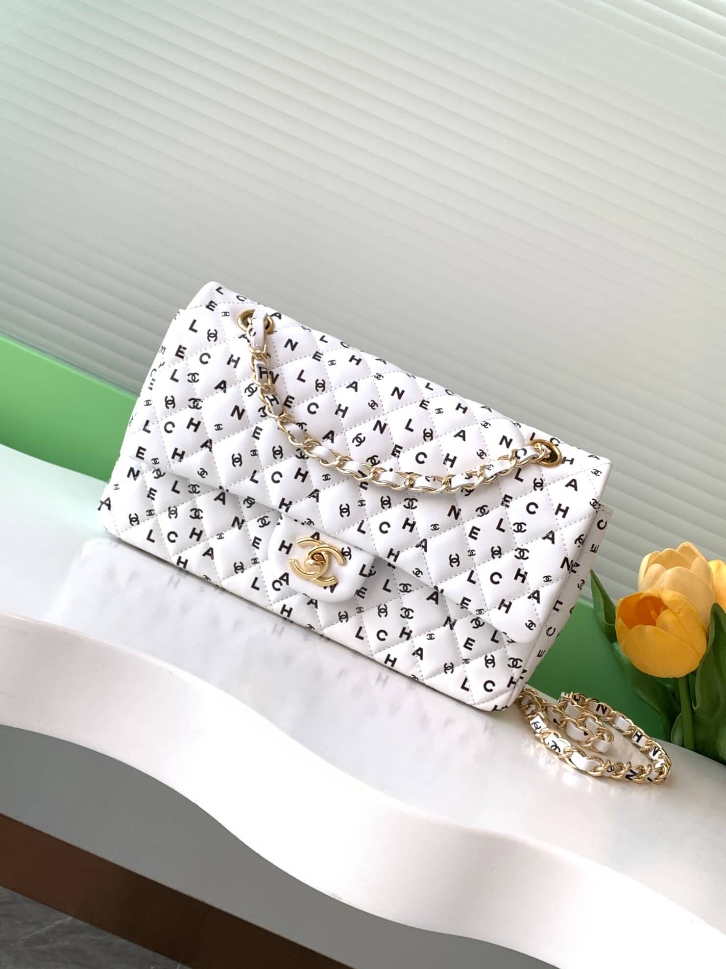 Chanel Medium Classic Double Logo Printed Flap Calfskin Leather with Gold-tone Hardware Shoulder Bag - Image 10