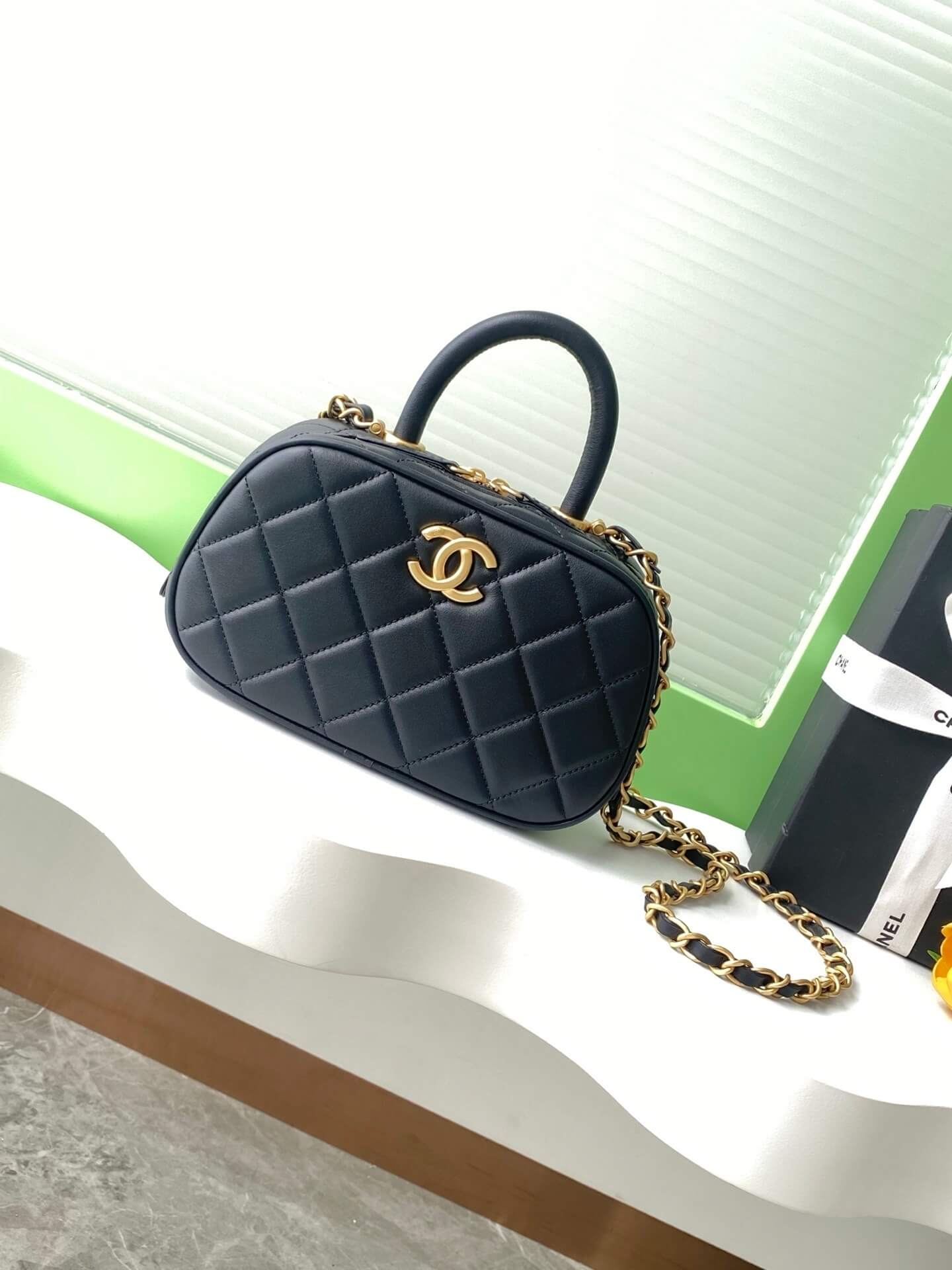 Chanel Mini Bowling Calfskin Leather Shoulder Crossbody Handbag