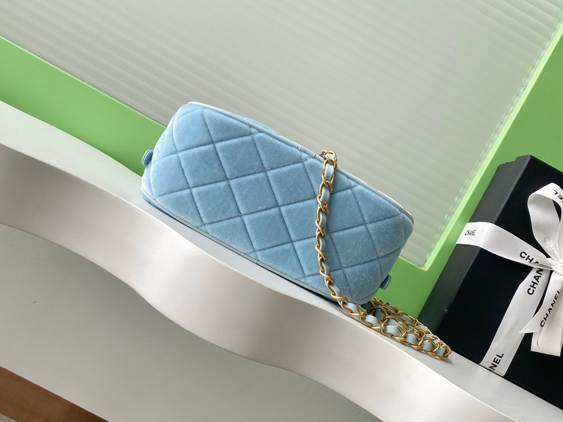 Chanel Mini Bowling quilted Velvet Calfskin Leather Shoulder Crossbody Handbag - Image 9