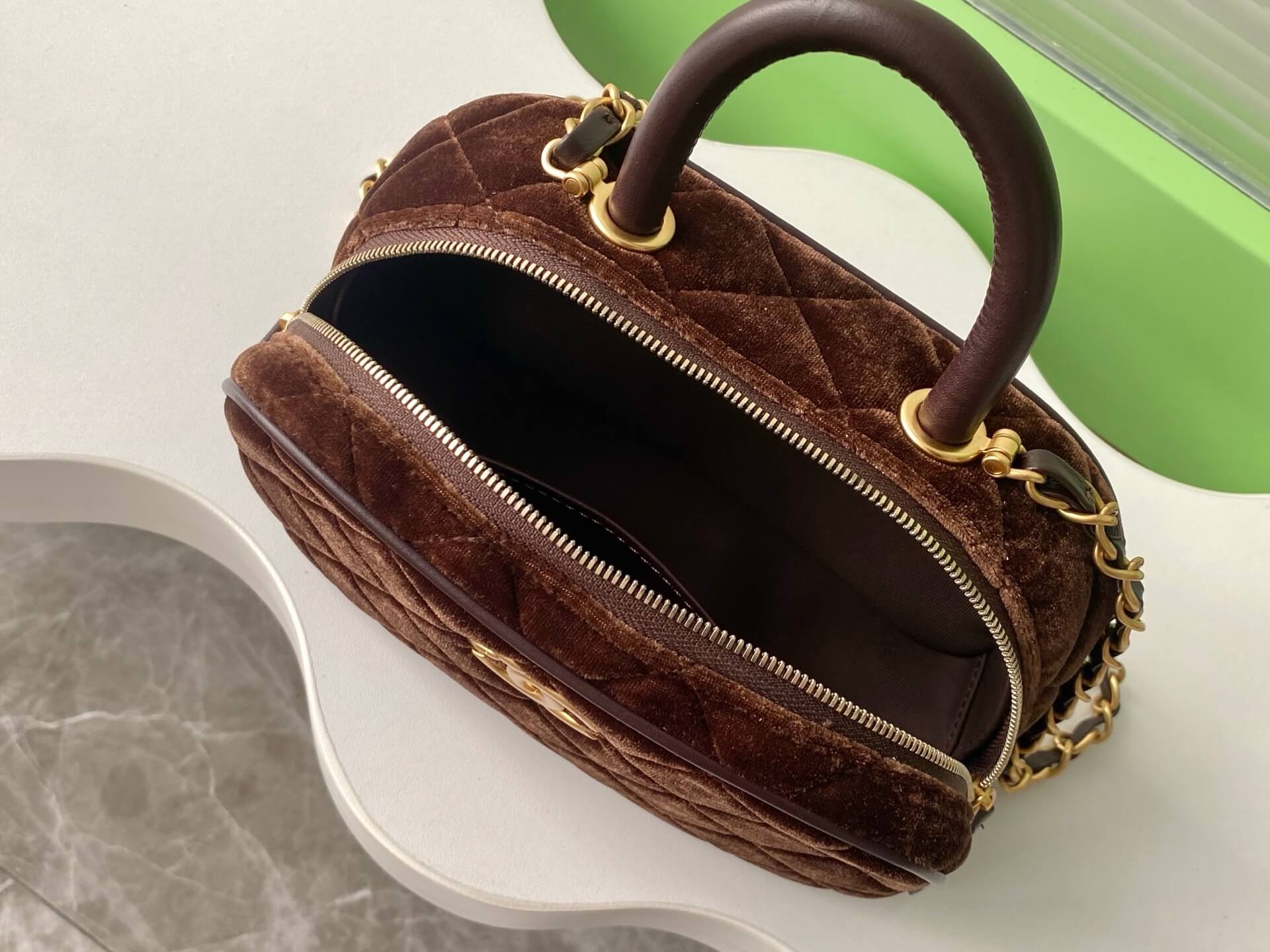 Chanel Mini Bowling quilted Velvet Calfskin Leather Shoulder Crossbody Handbag - Image 21