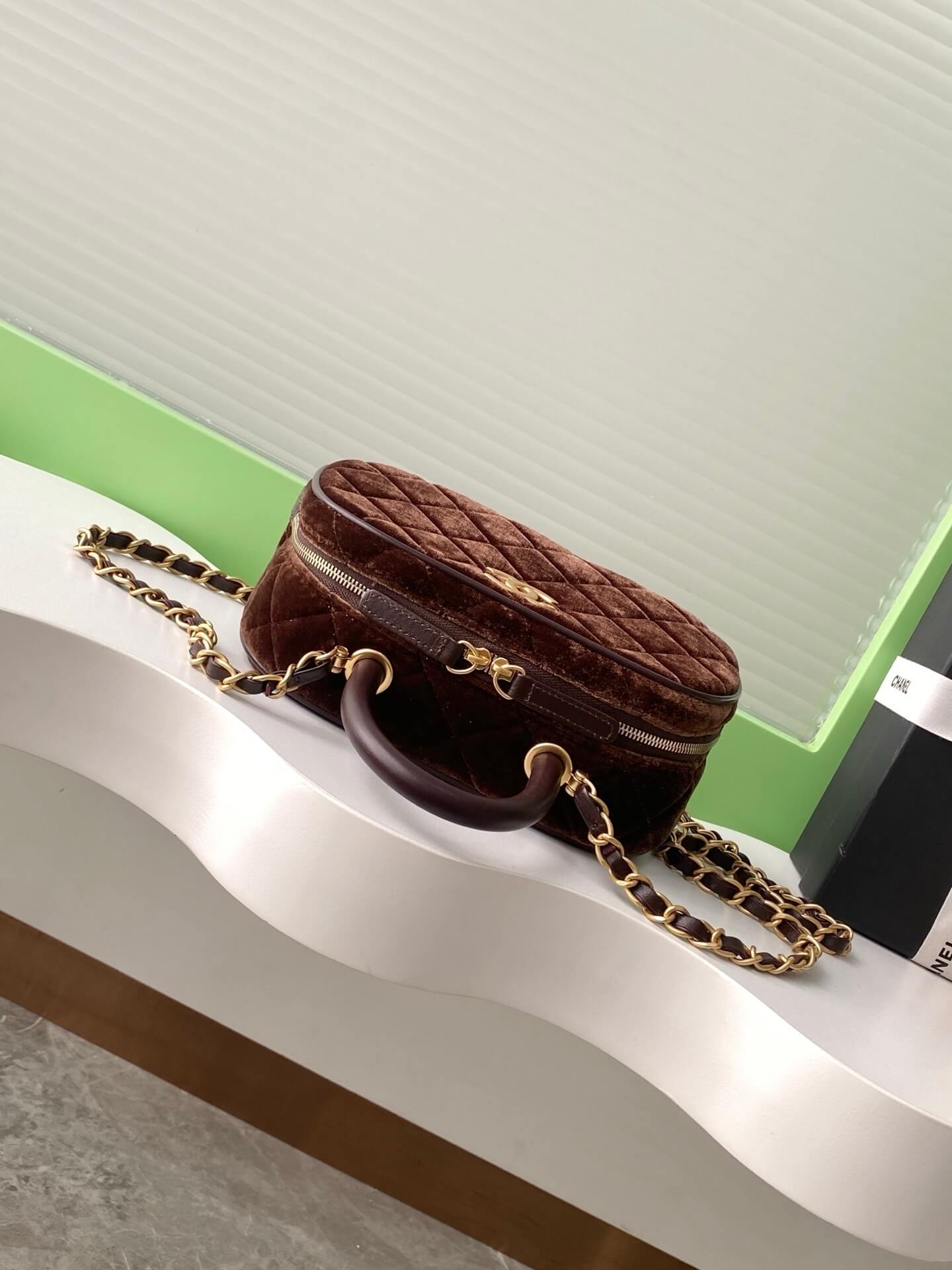 Chanel Mini Bowling quilted Velvet Calfskin Leather Shoulder Crossbody Handbag - Image 26