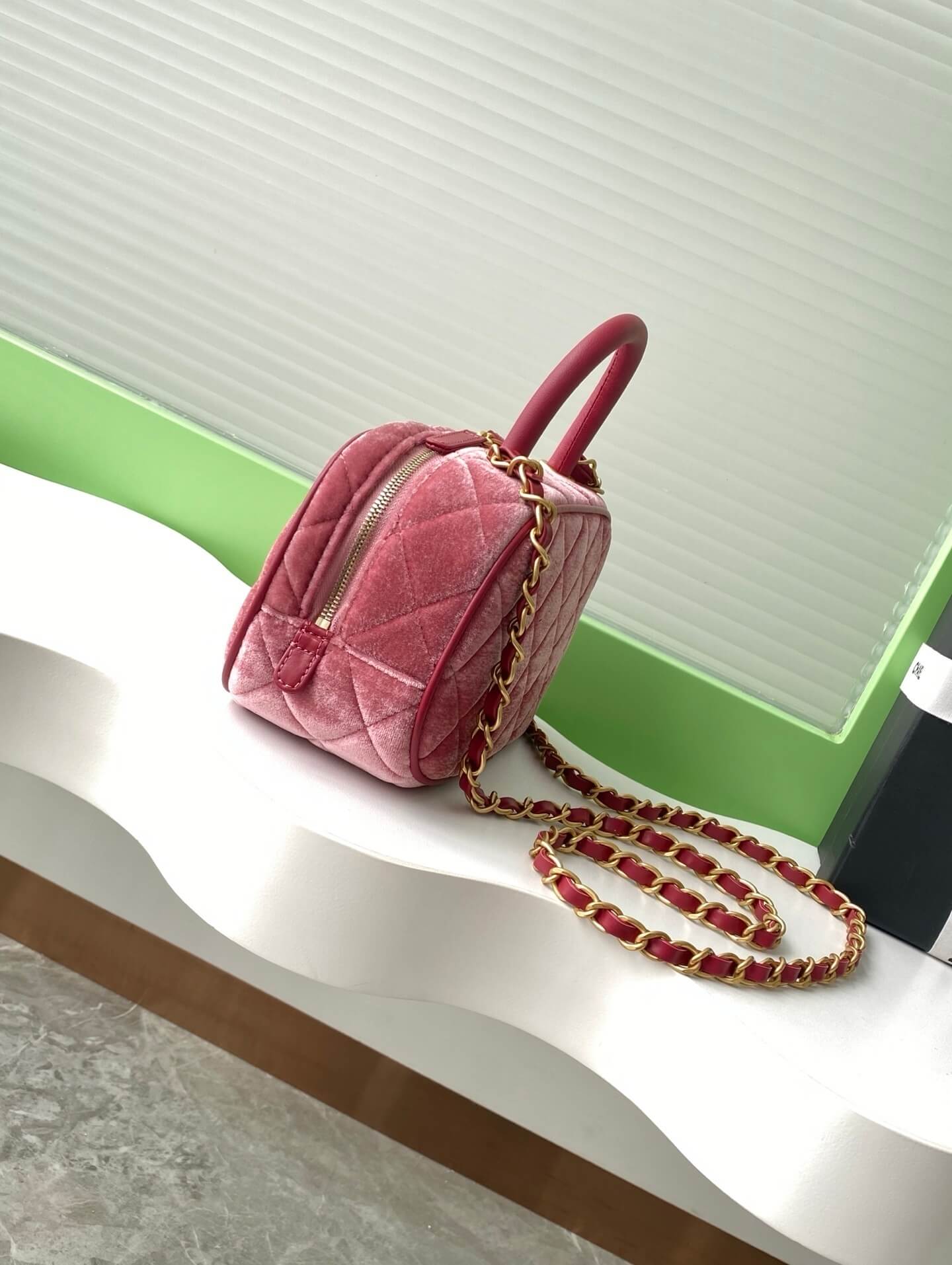 Chanel Mini Bowling quilted Velvet Calfskin Leather Shoulder Crossbody Handbag - Image 16