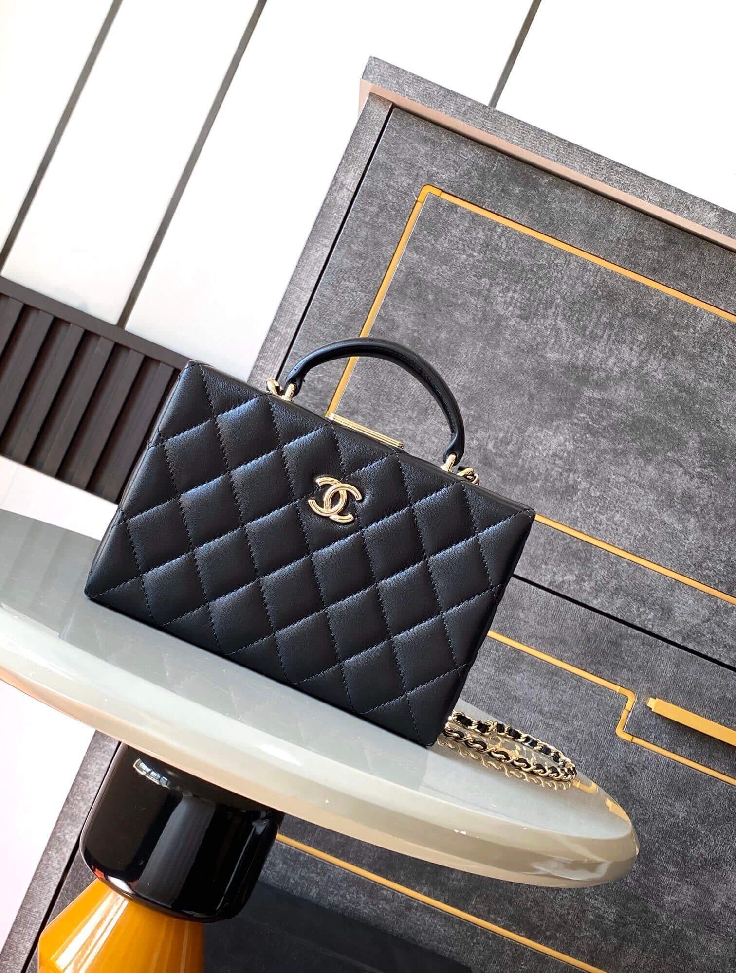 Chanel Mini - Small Flap Bag with a Top Handle Quilted Lambskin Leather Shoulder Crossbody Handbag