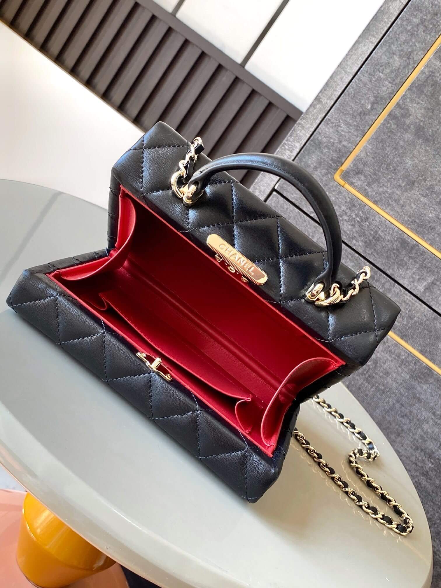 Chanel Mini - Small Flap Bag with a Top Handle Quilted Lambskin Leather Shoulder Crossbody Handbag - Image 3