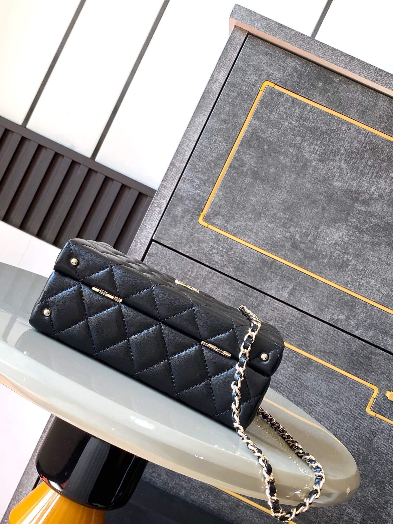 Chanel Mini - Small Flap Bag with a Top Handle Quilted Lambskin Leather Shoulder Crossbody Handbag - Image 9