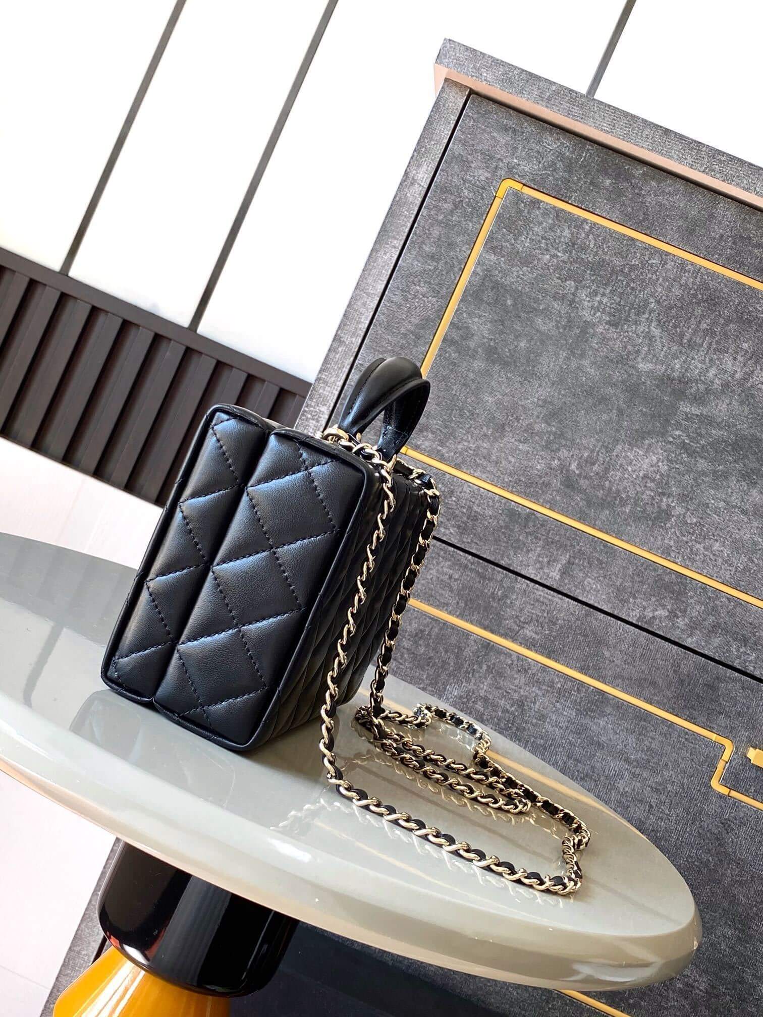 Chanel Mini - Small Flap Bag with a Top Handle Quilted Lambskin Leather Shoulder Crossbody Handbag - Image 8