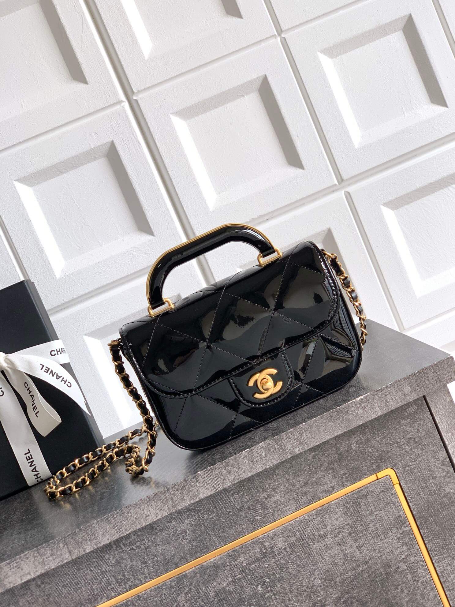 Chanel Mini Flap Shoulder Bag with Top Handle Metallic Mirror Calfskin & Gold-Tone Metal