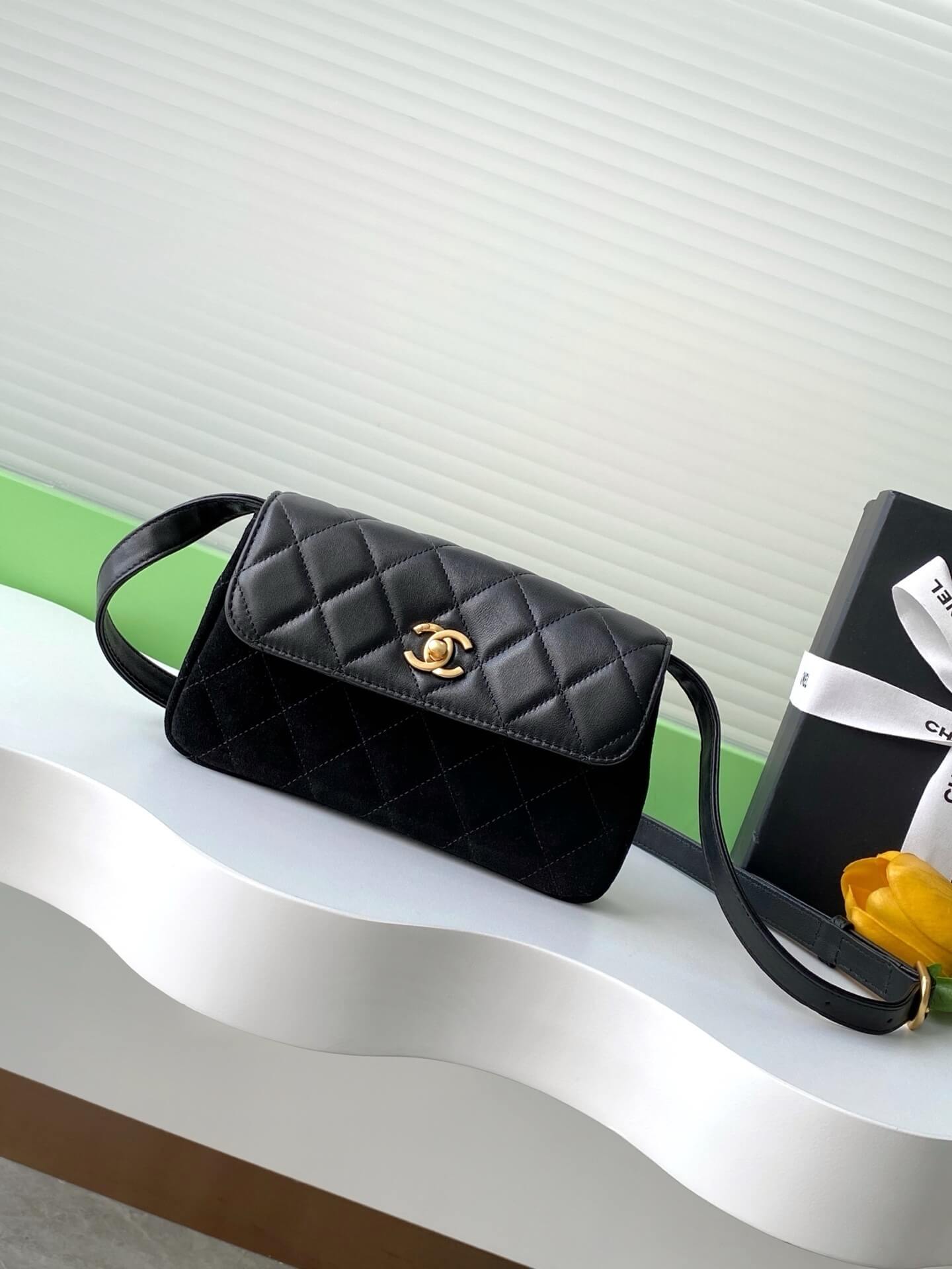 Chanel Mini Flap with Chain Suede & Lambskin Leather Shoulder Crossbody Bag